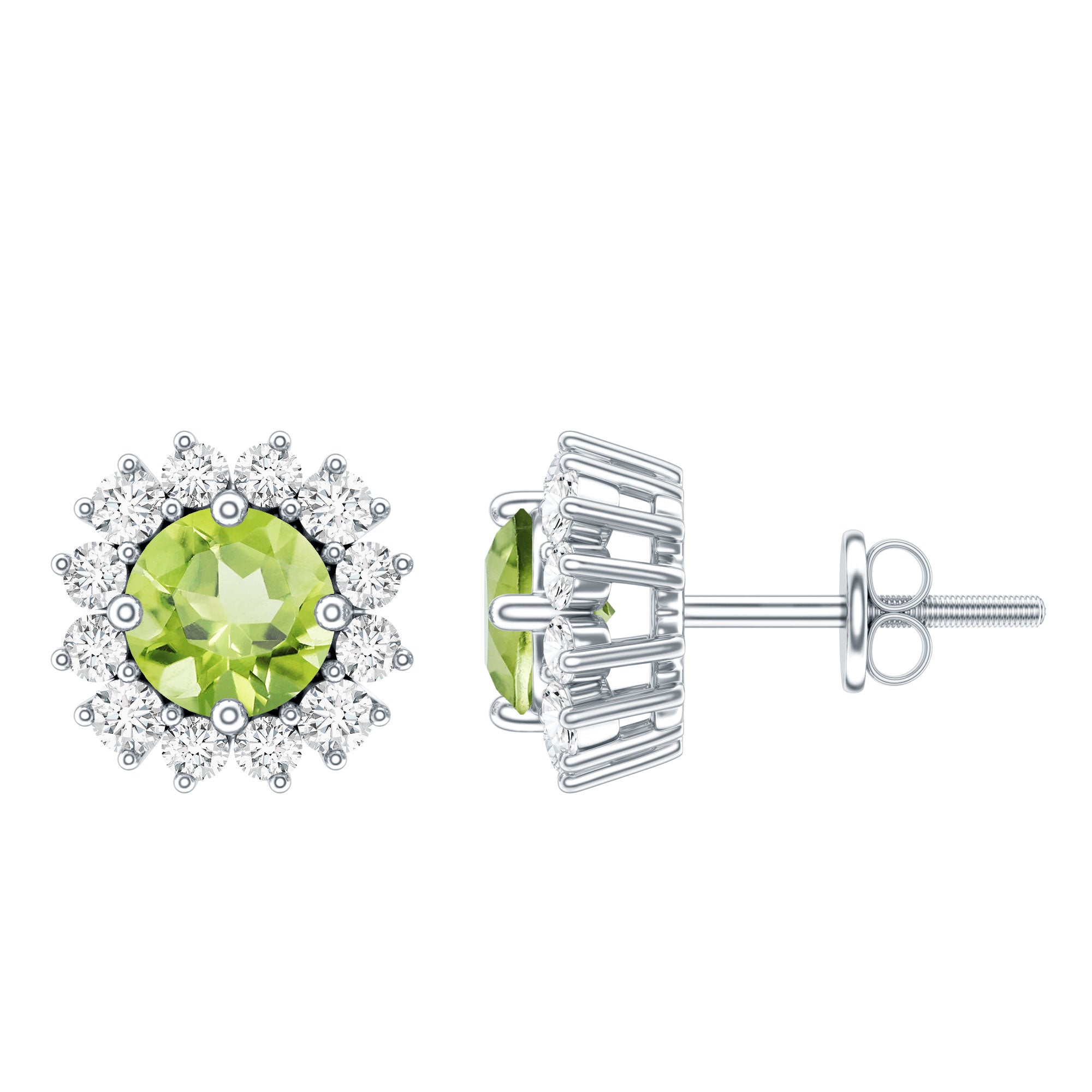 Natural 1 Carat Peridot Earrings with Diamond Halo for Women AAA - Rosec Jewels