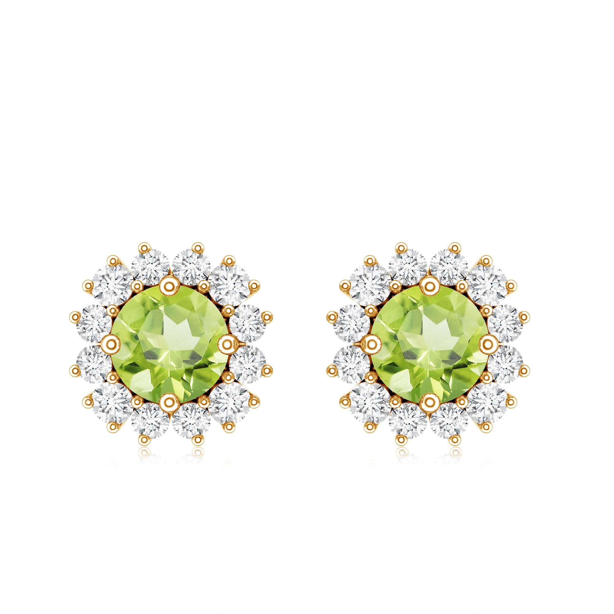 Natural 1 Carat Peridot Earrings with Diamond Halo for Women AAA - Rosec Jewels