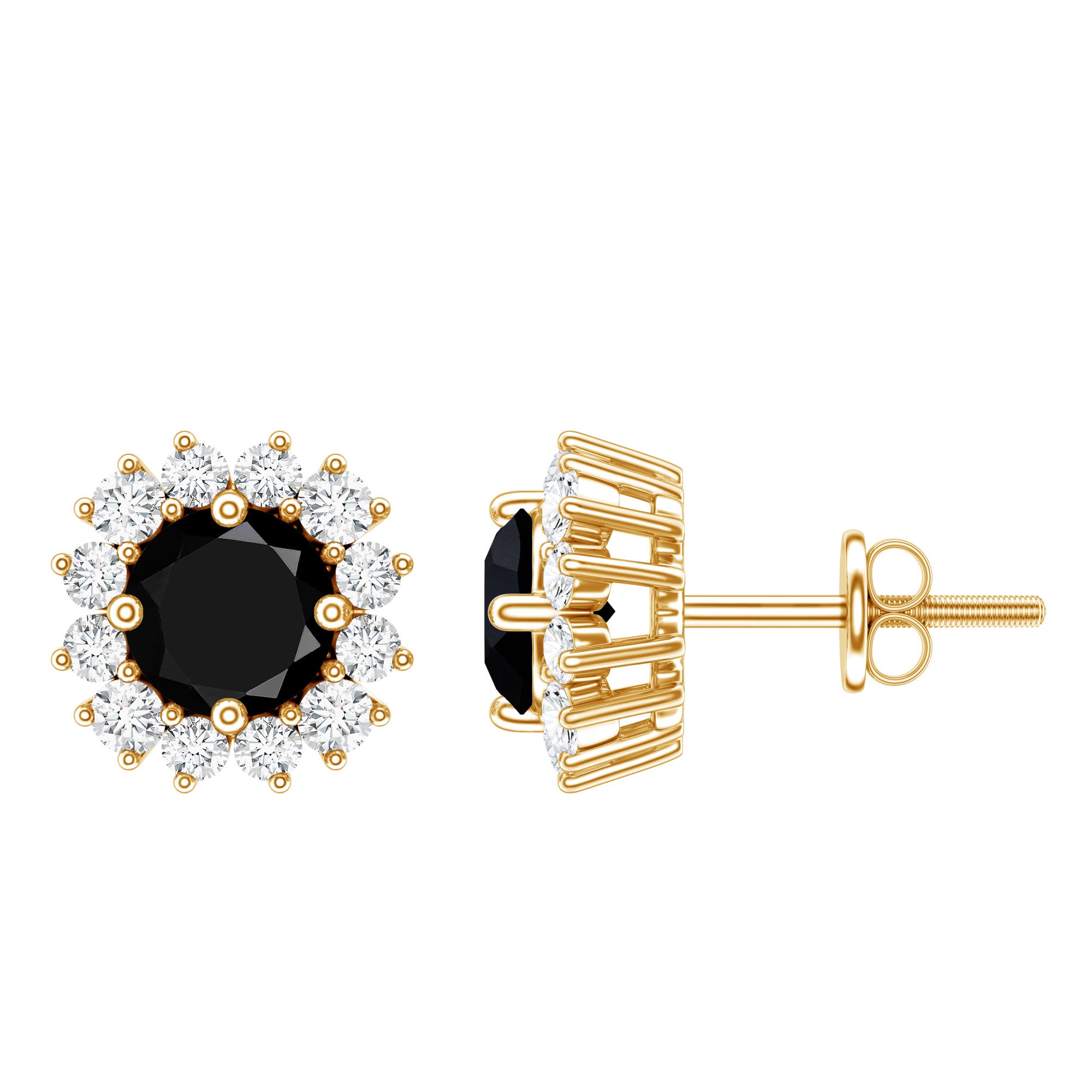 Natural Black Spinel Diamond Stud Earrings with Screw Back AAA - Rosec Jewels
