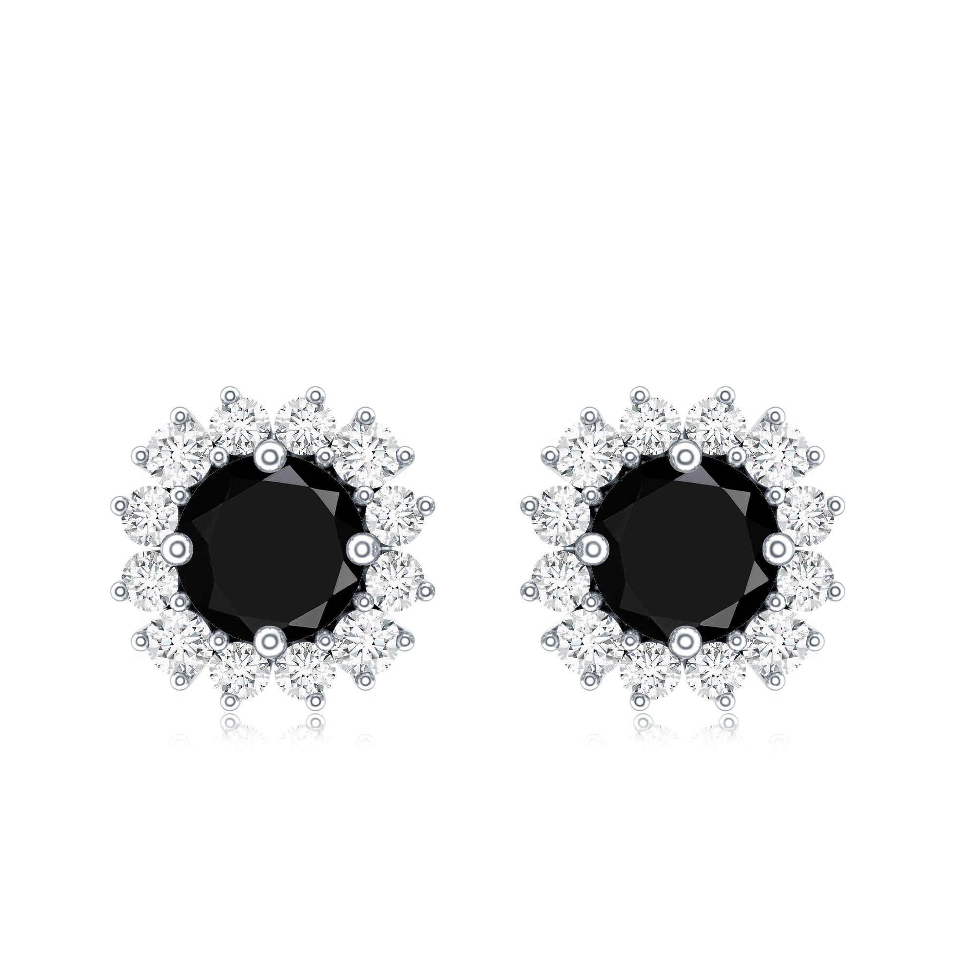 Certified Natural Black Onyx Stud Earrings with Diamond Halo AAA - Rosec Jewels