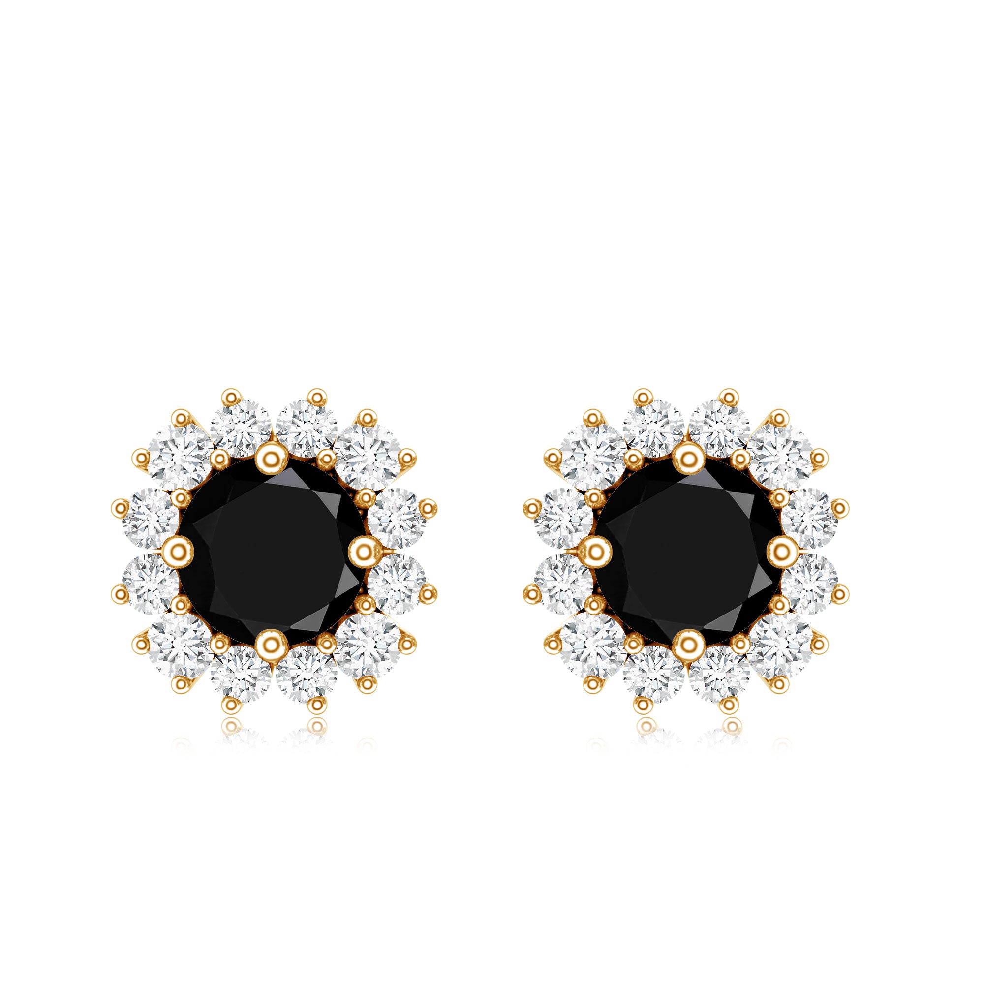 Certified Natural Black Onyx Stud Earrings with Diamond Halo AAA - Rosec Jewels
