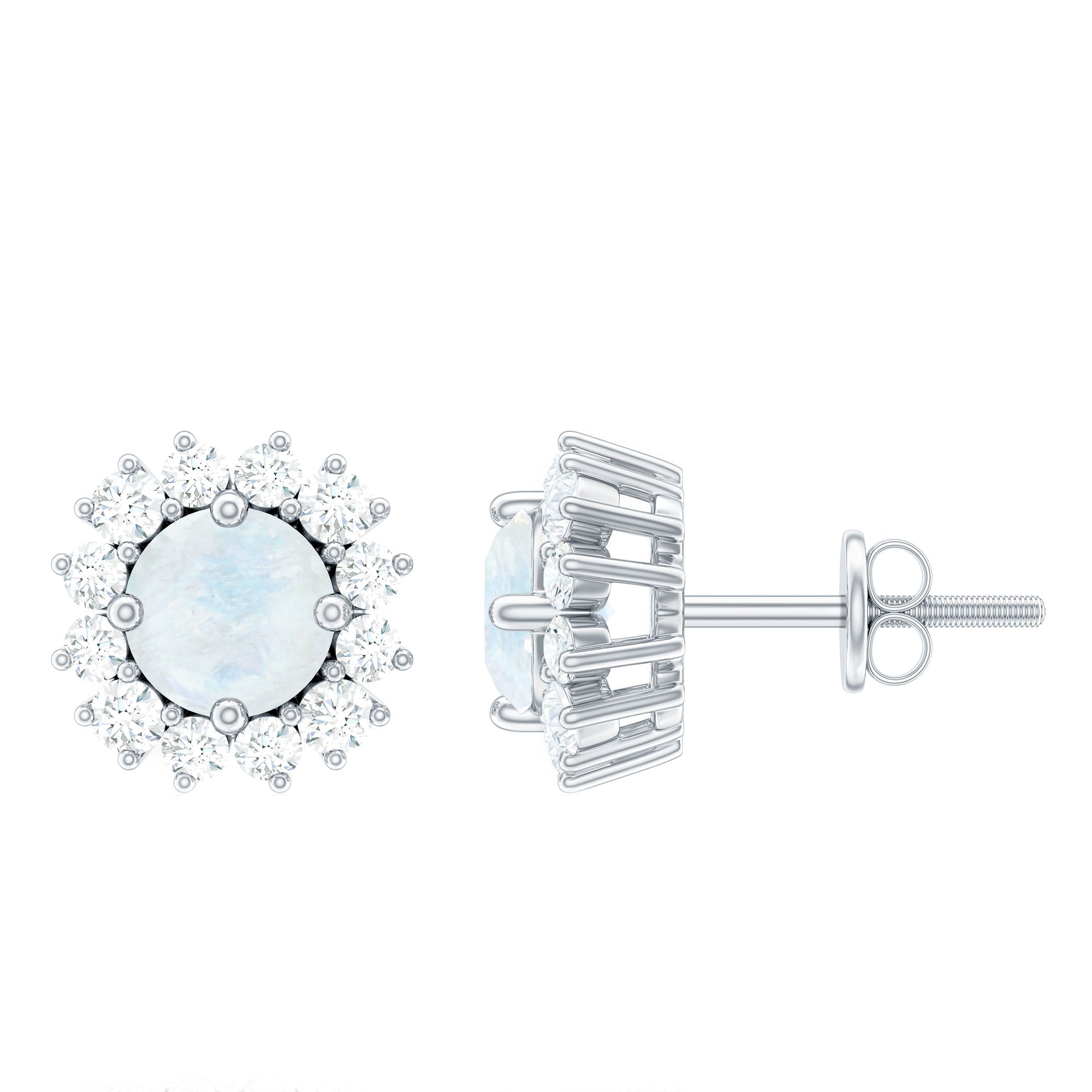 1 CT Moonstone and Diamond Halo Stud Earrings