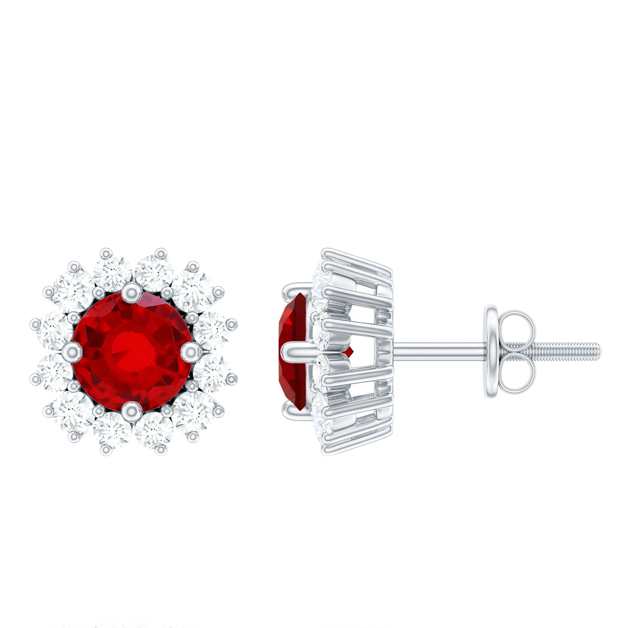 Lab Created Ruby and Diamond Everyday Stud Earrings for Women
