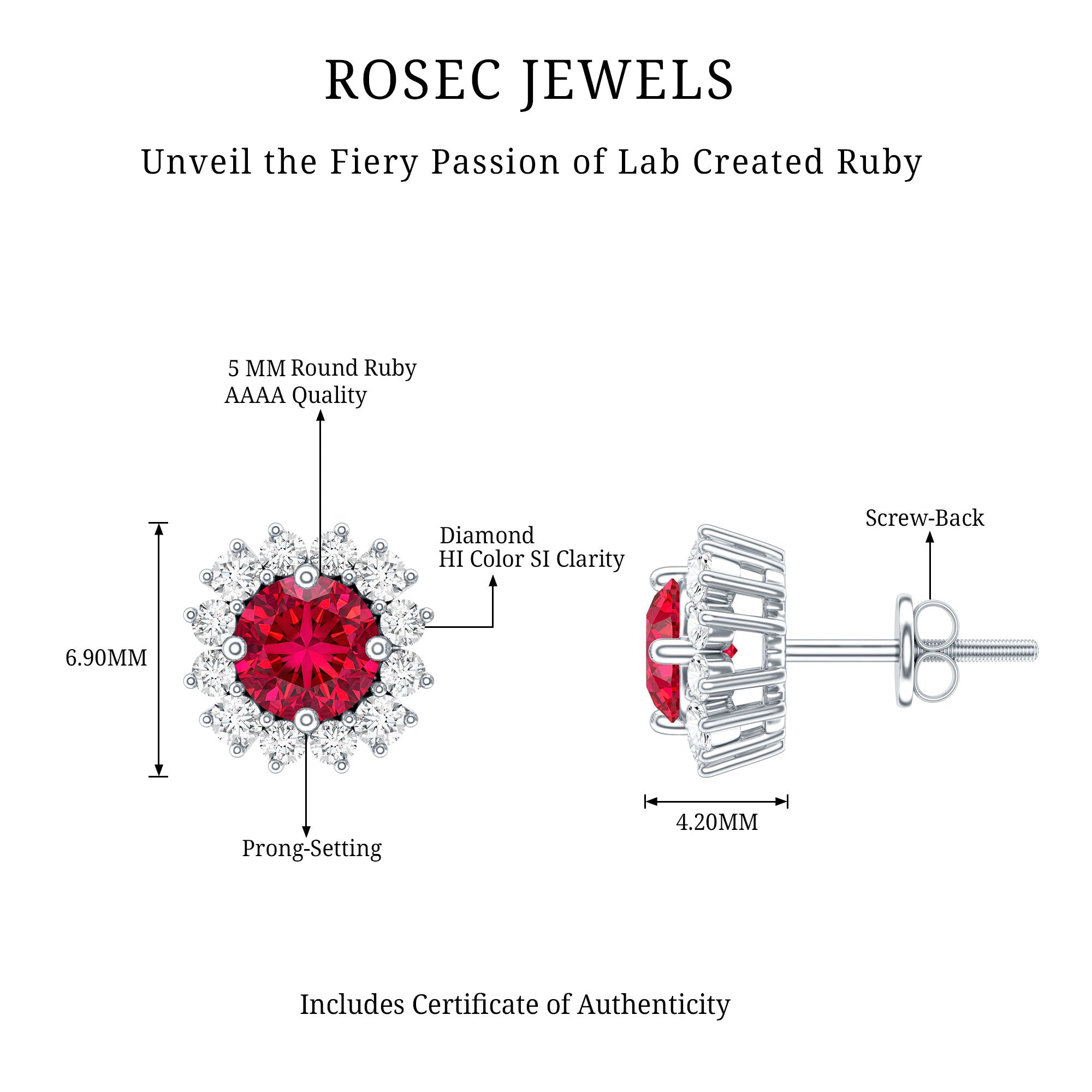 Lab Created Ruby and Diamond Everyday Stud Earrings for Women AAAA - Rosec Jewels