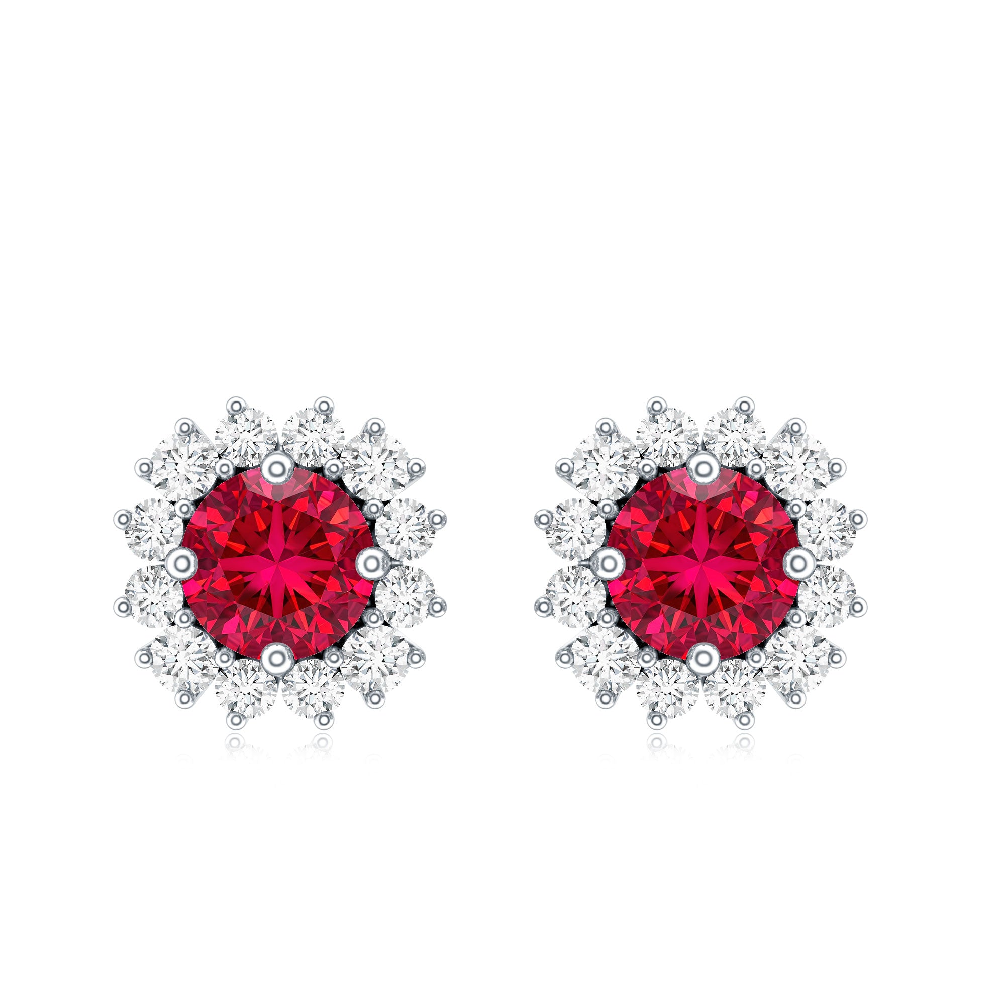 Lab Created Ruby and Diamond Everyday Stud Earrings for Women AAAA - Rosec Jewels