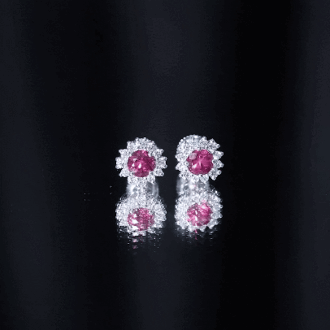 Genuine Pink Tourmaline and Diamond Halo Stud Earrings AAA - Rosec Jewels