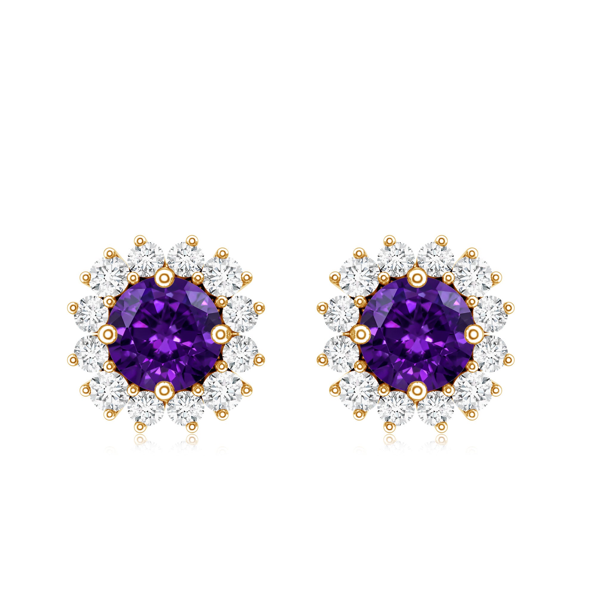 Classic Amethyst Stud Earrings with Diamond Halo AAA - Rosec Jewels