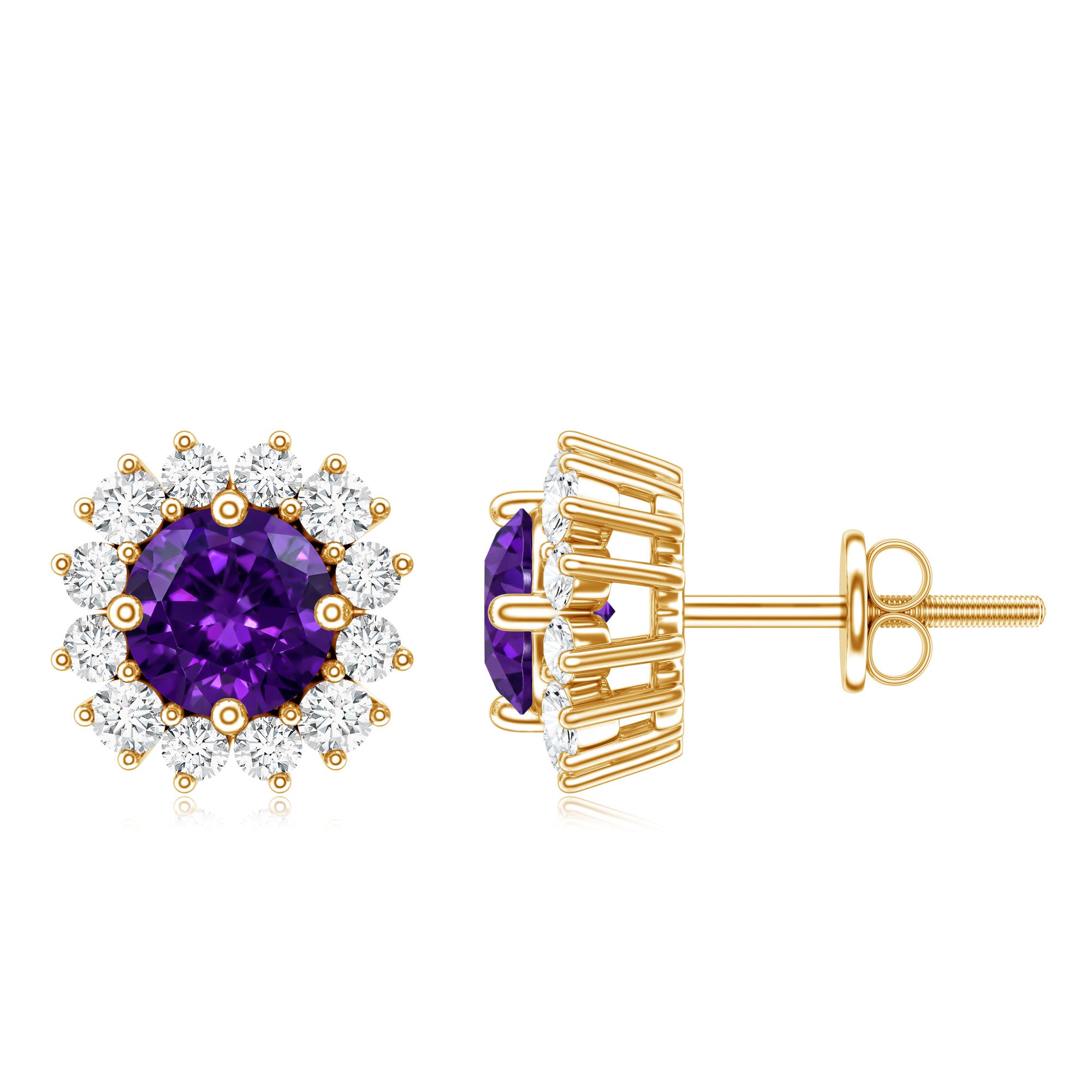 Classic Amethyst Stud Earrings with Diamond Halo AAA - Rosec Jewels