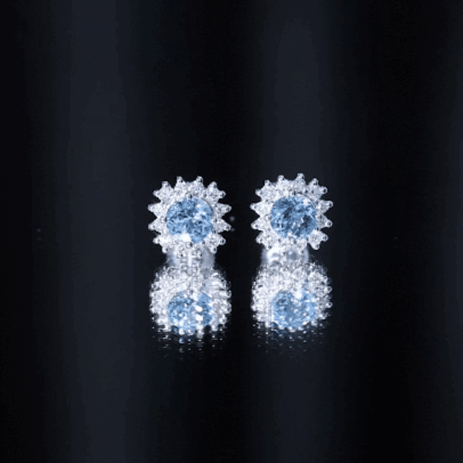 Certified Aquamarine and Diamond Halo Stud Earrings AAA - Rosec Jewels