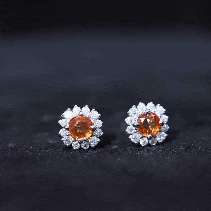 Lab Created Orange Sapphire and Diamond Stud Earrings AAAA - Rosec Jewels
