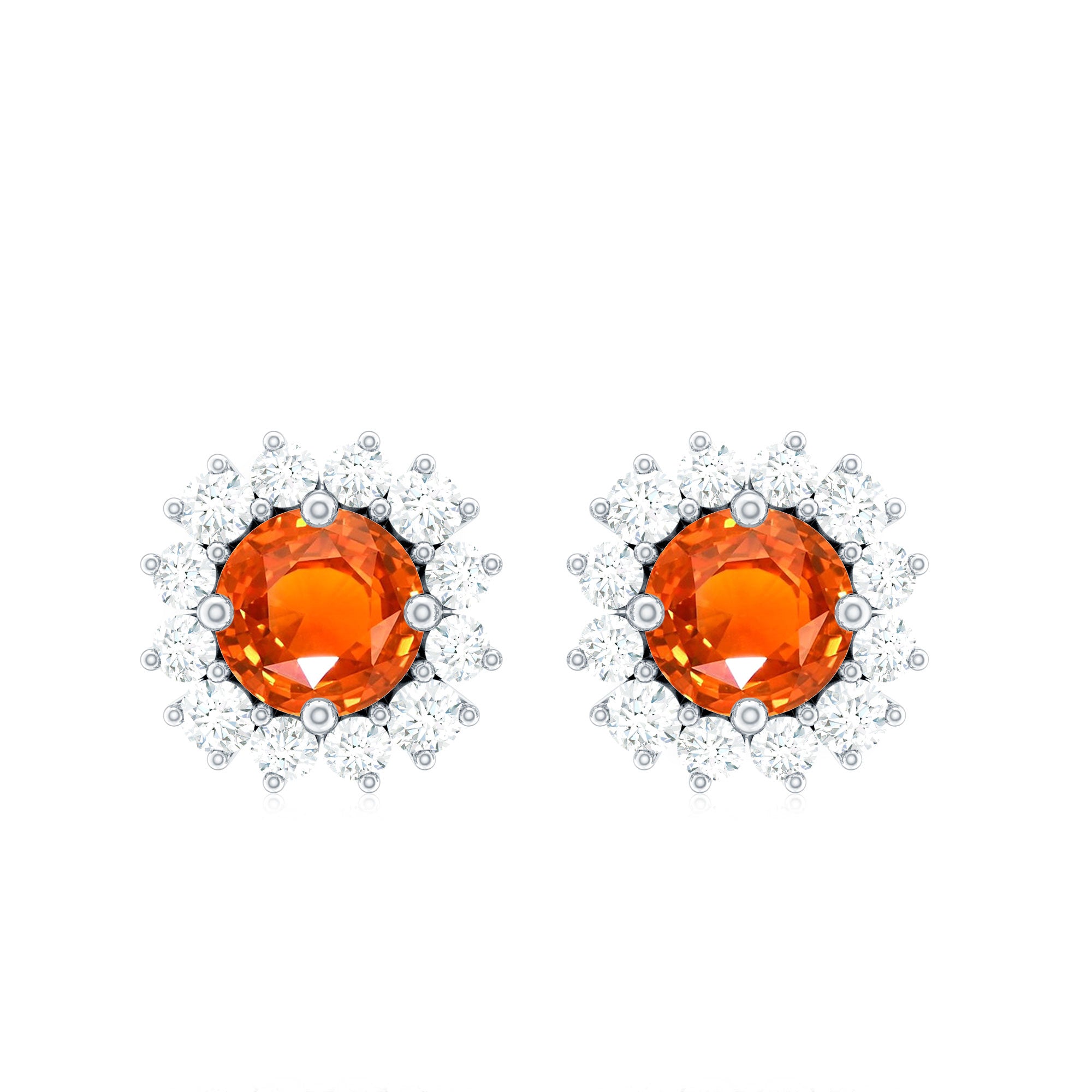 Lab Created Orange Sapphire and Diamond Stud Earrings AAAA - Rosec Jewels