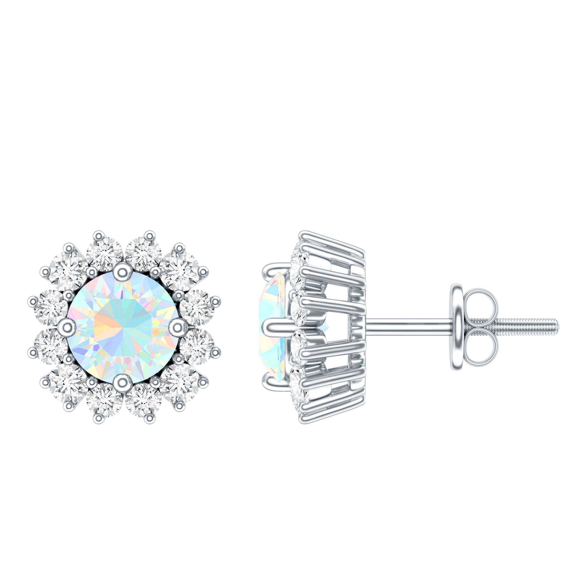 1 CT Ethiopian Opal and Diamond Halo Stud Earrings AAA - Rosec Jewels