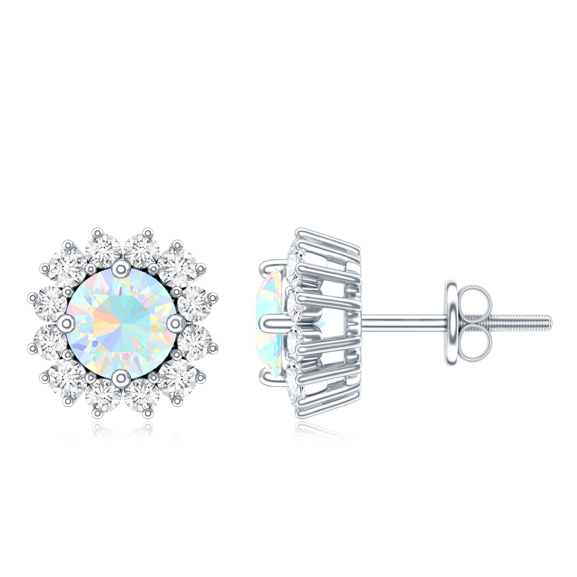 1 CT Ethiopian Opal and Diamond Halo Stud Earrings AAA - Rosec Jewels
