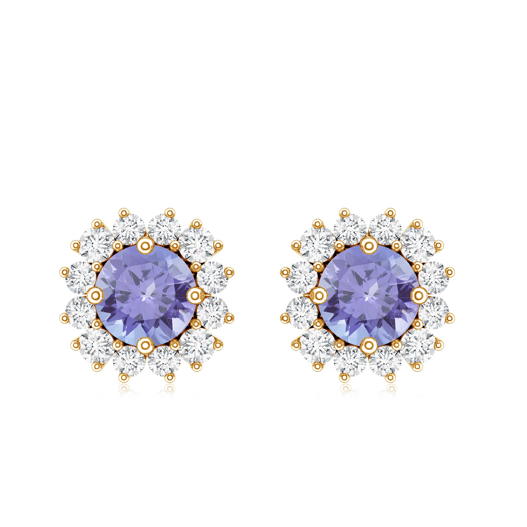 Natural 1 Carat Tanzanite Stud Earrings with Diamond Halo AAA - Rosec Jewels