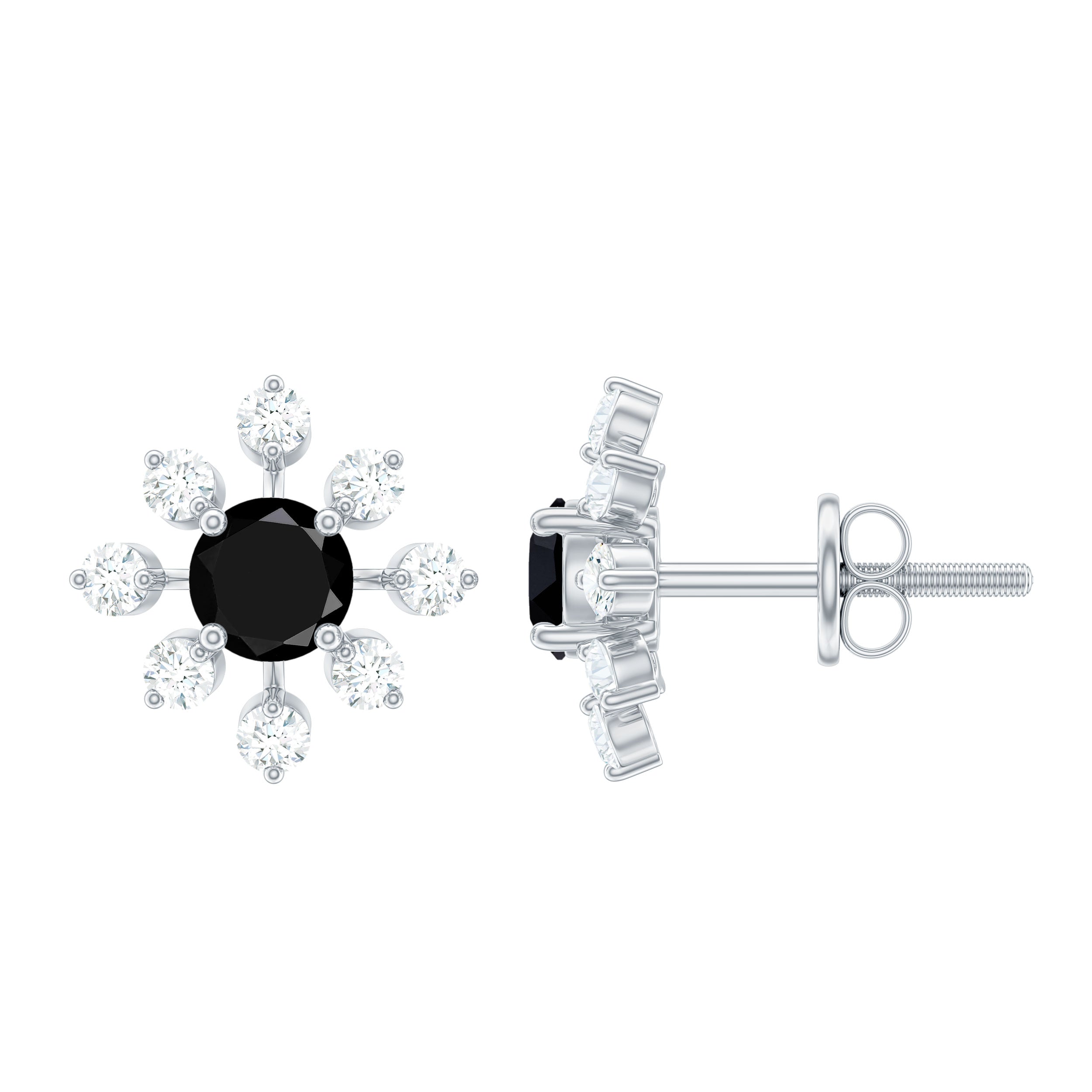 Certified Real Black Onyx Diamond Snowflake Earrings for Christmas