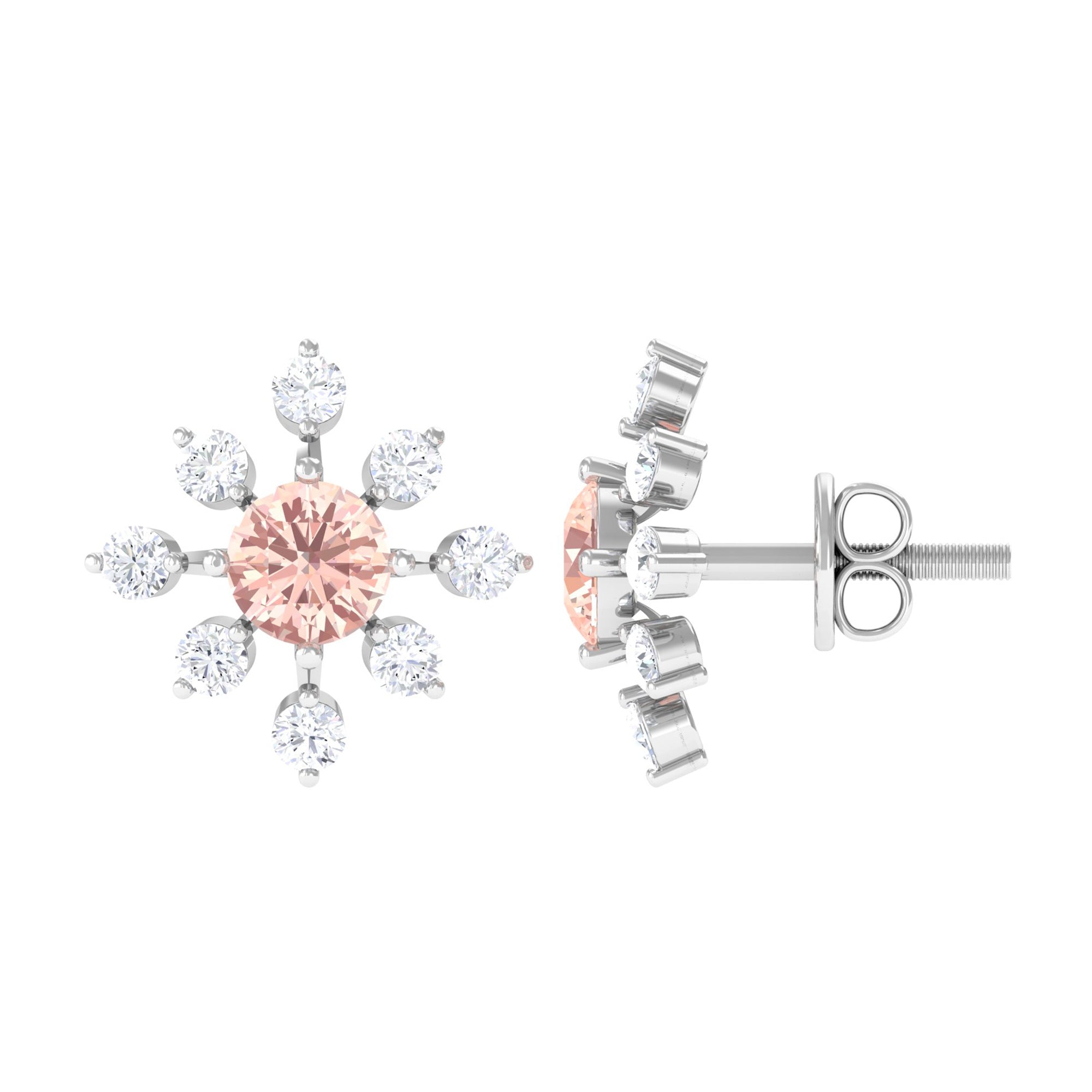 1 CT Morganite Flower Stud Earrings with Diamond