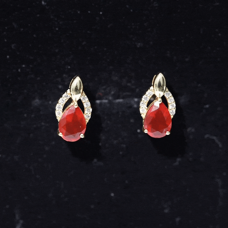Pear Cut Fire Opal Bridal Stud Earrings with Diamonds AAA - Rosec Jewels