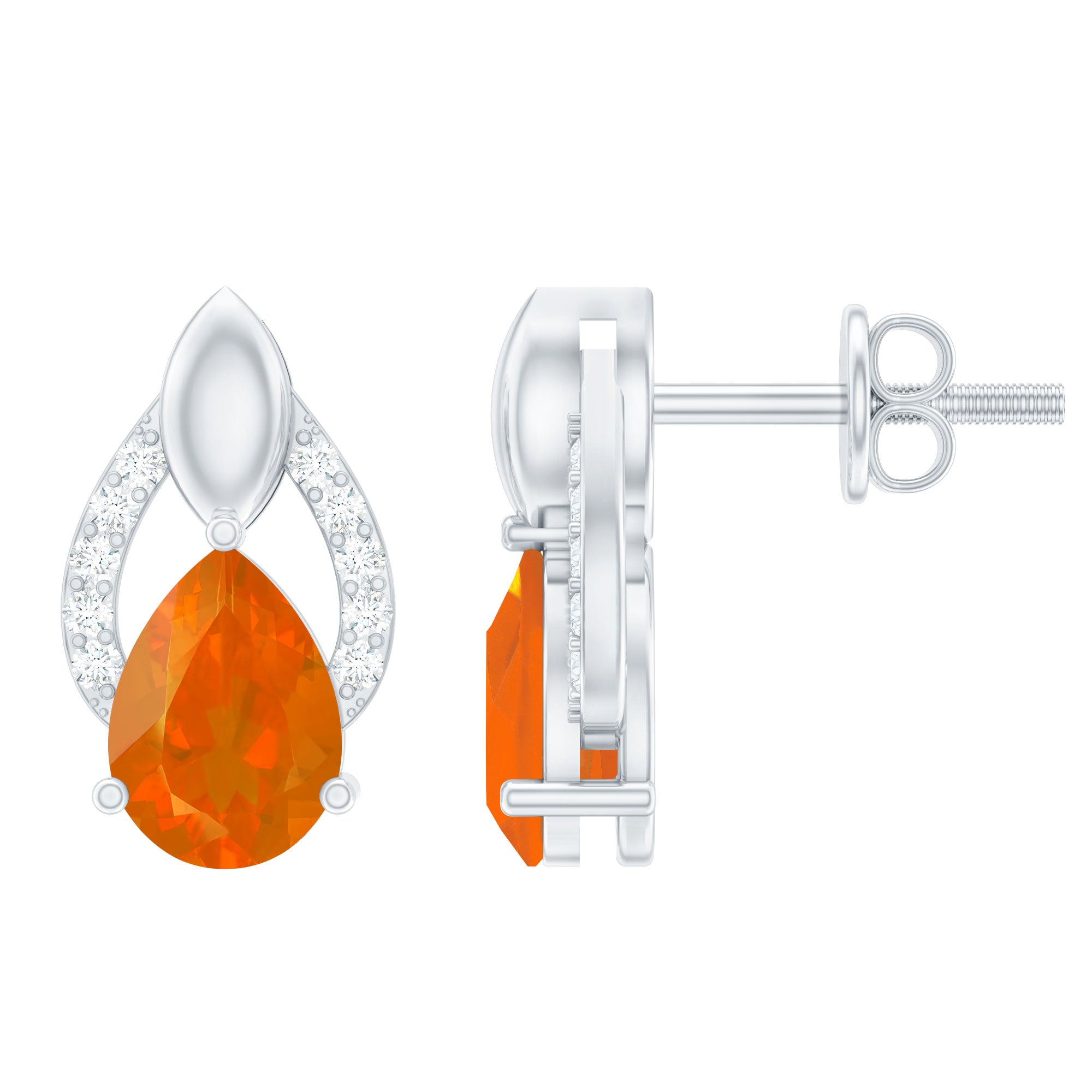 Pear Cut Fire Opal Bridal Stud Earrings with Diamonds AAA - Rosec Jewels
