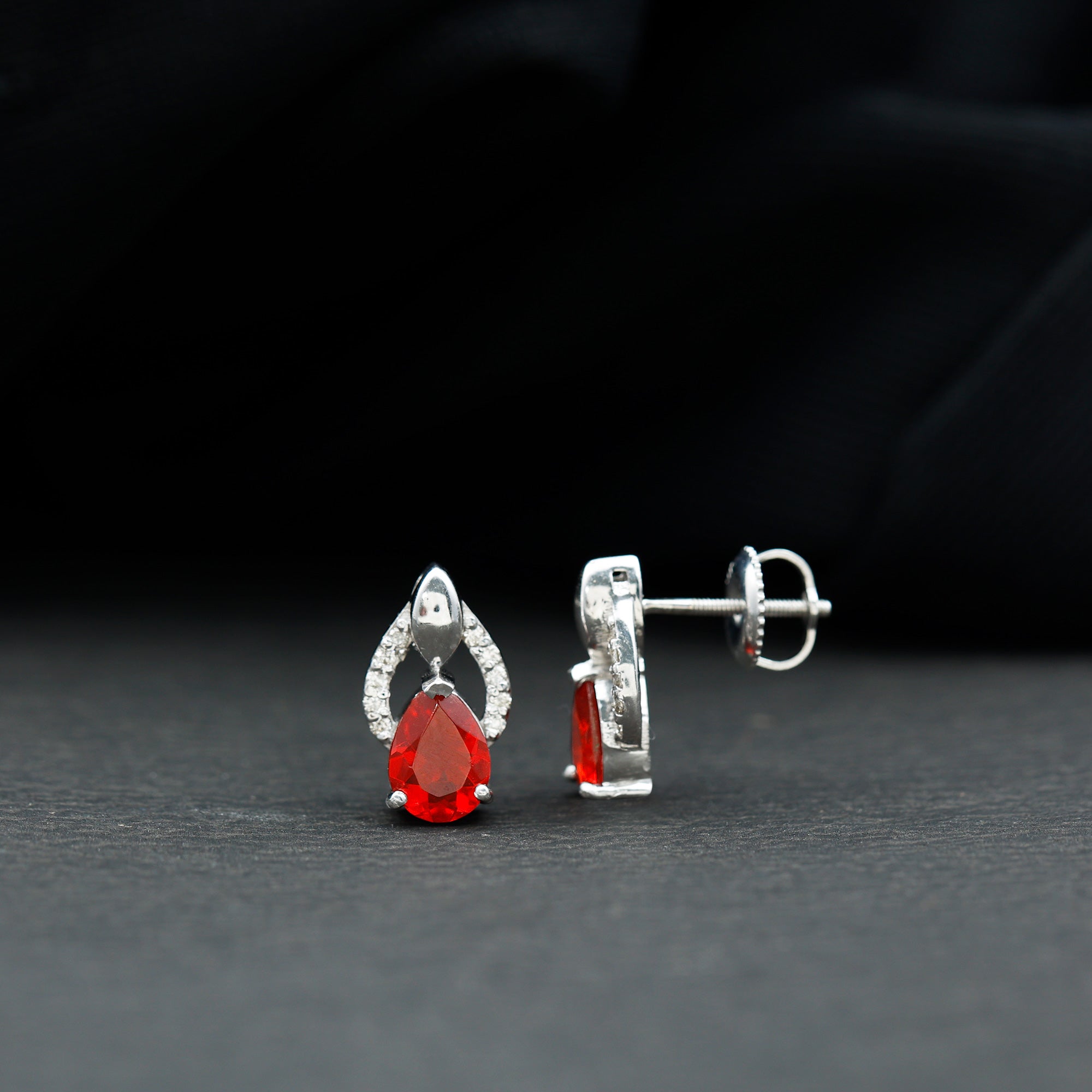 Pear Cut Fire Opal Bridal Stud Earrings with Diamonds AAA - Rosec Jewels