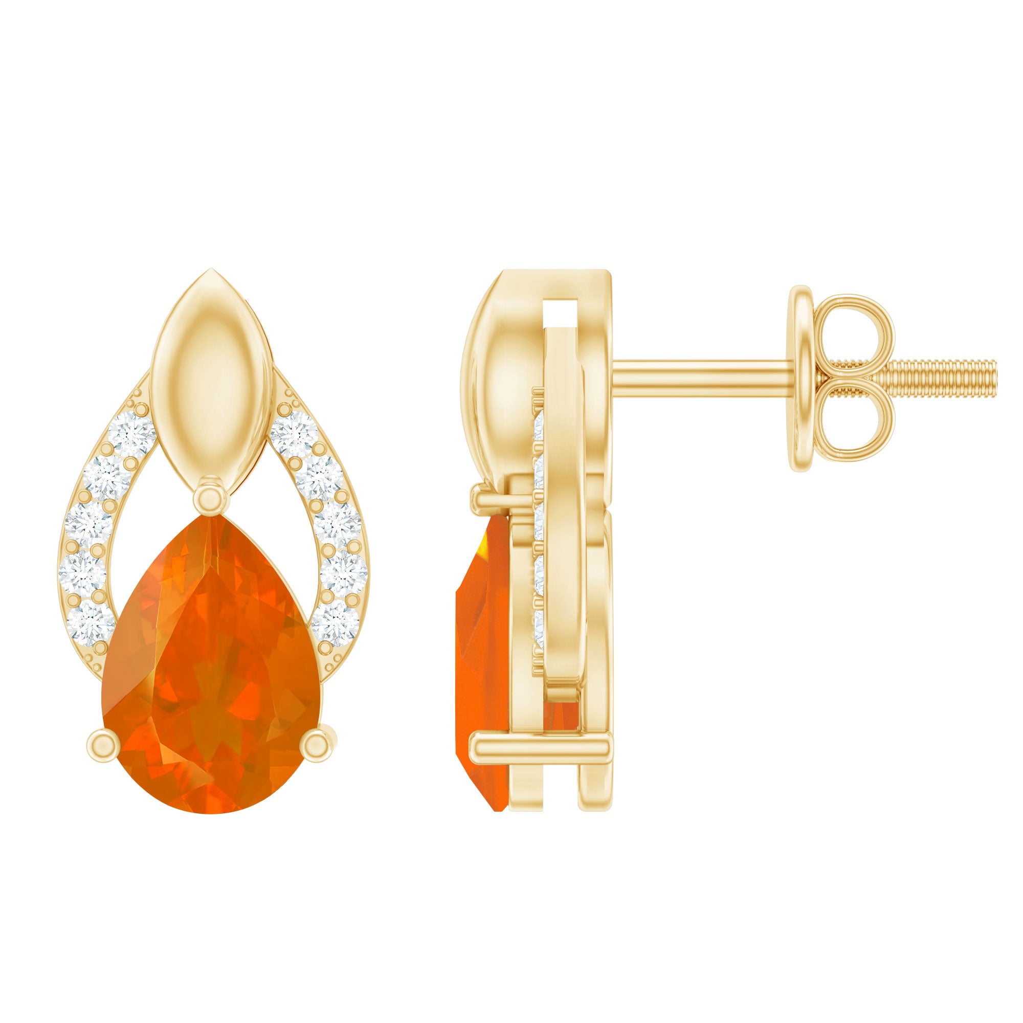 Pear Cut Fire Opal Bridal Stud Earrings with Diamonds AAA - Rosec Jewels
