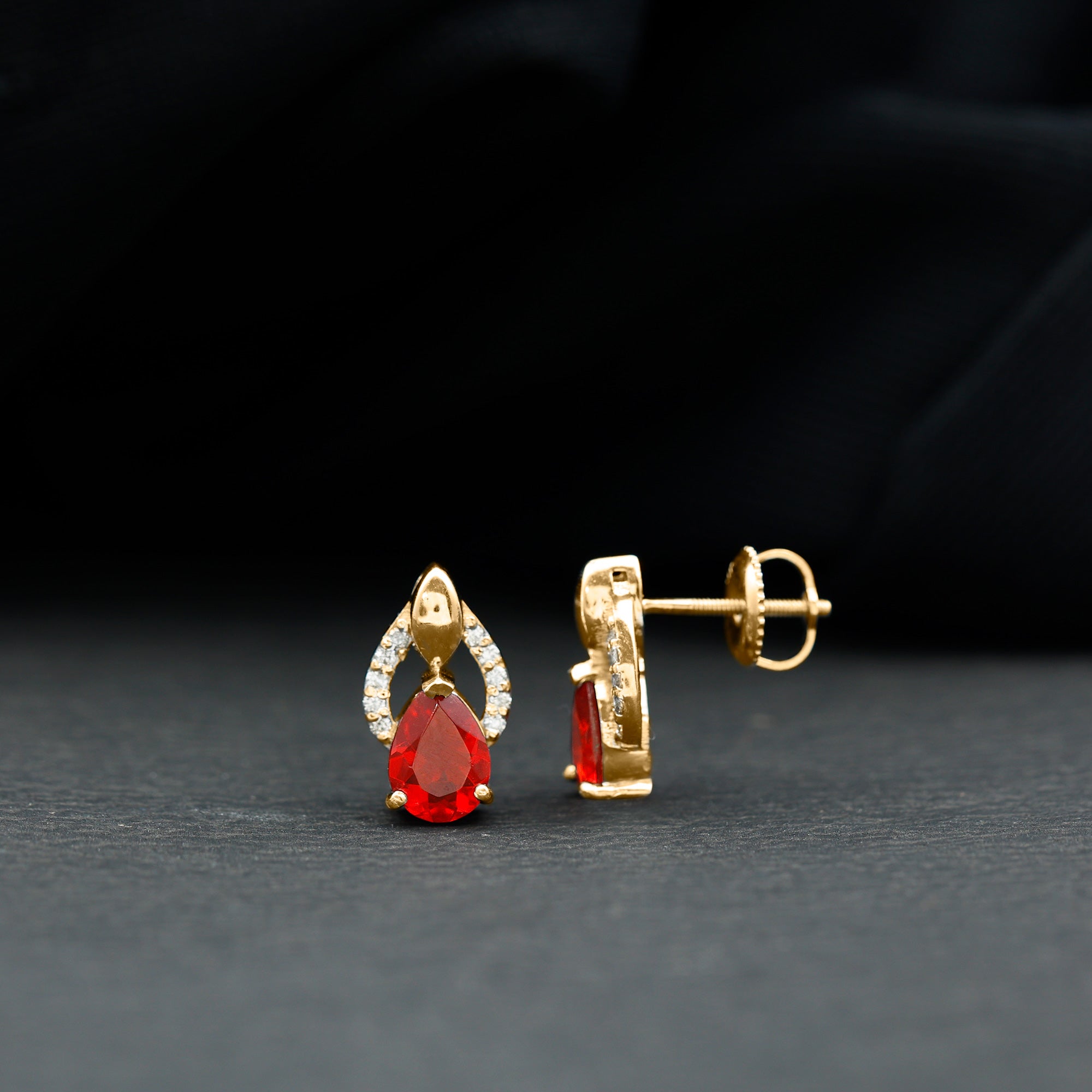 Pear Cut Fire Opal Bridal Stud Earrings with Diamonds AAA - Rosec Jewels