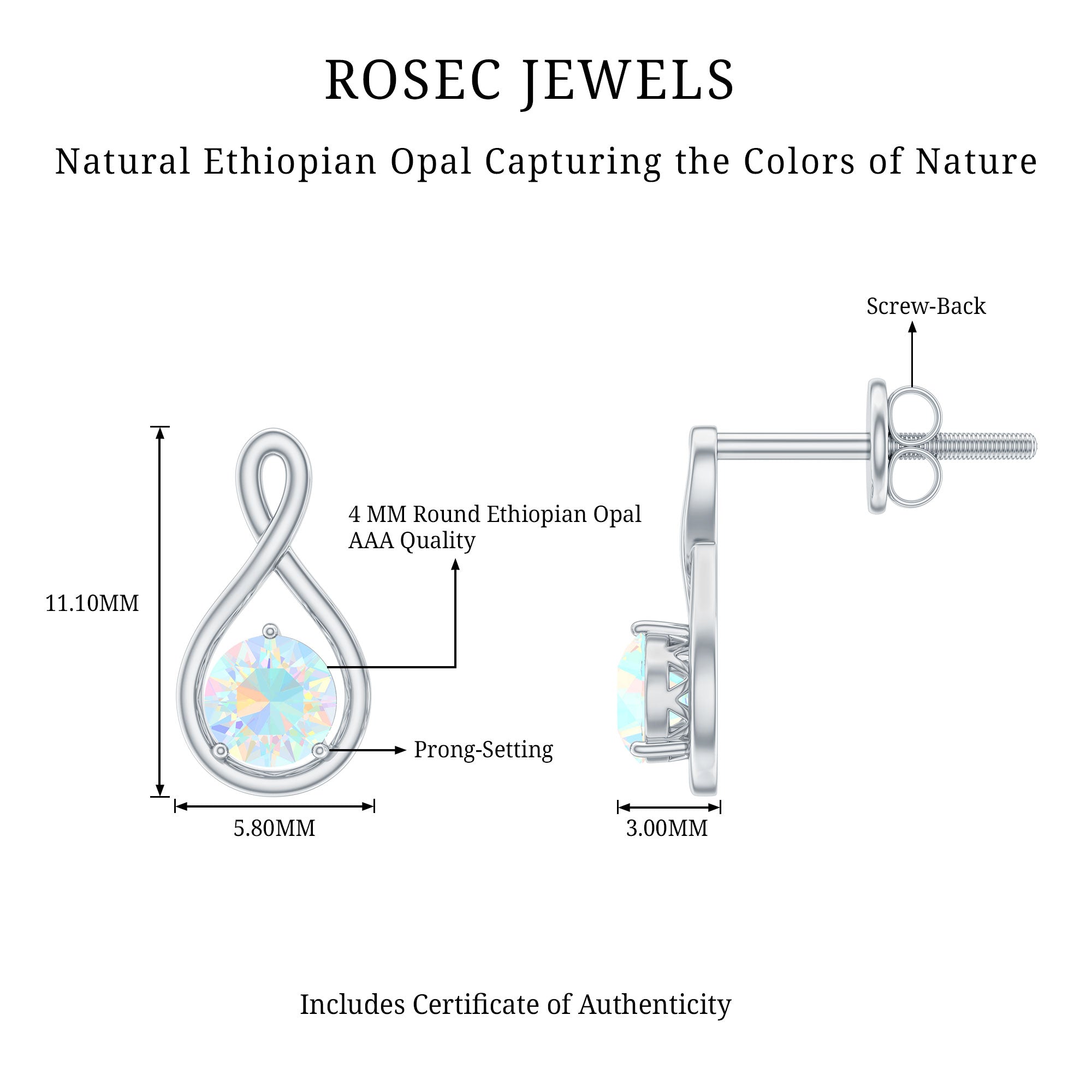 Genuine Ethiopian Opal Infinity Stud Earrings with Certificate AAA - Rosec Jewels