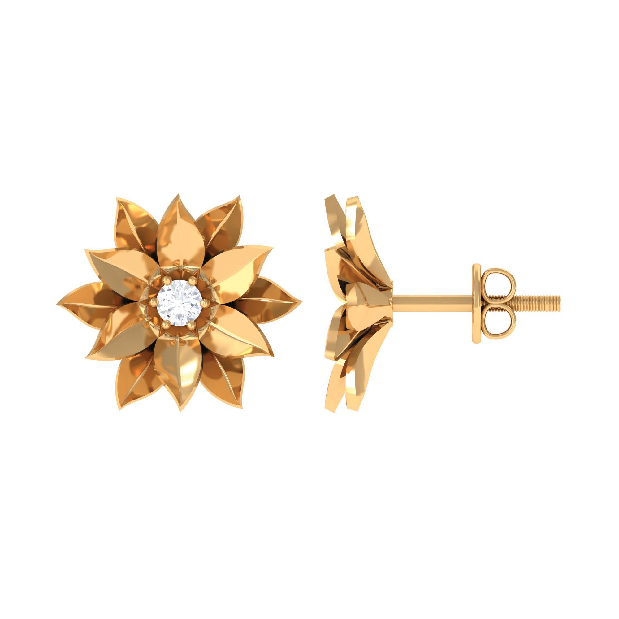 Round Cut Natural Diamond Flower Stud Earrings Natural - ( HI-SI ) - Rosec Jewels