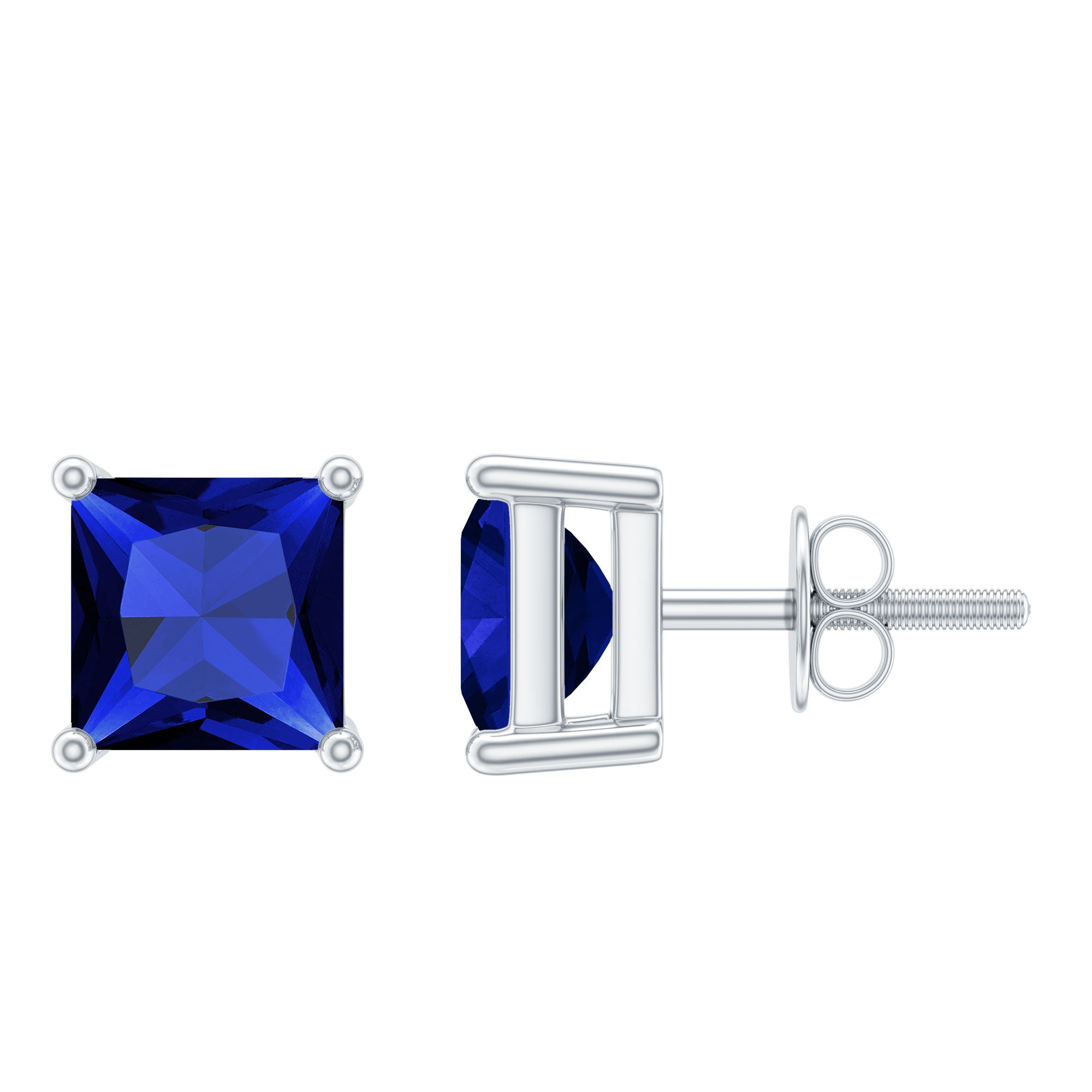 1.5 CT Princess Cut Lab Created Blue Sapphire Solitaire Stud Earrings AAAA - Rosec Jewels
