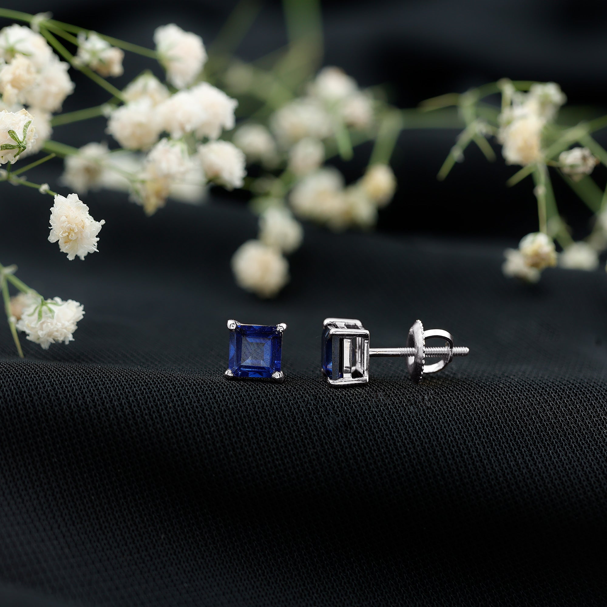 1.5 CT Princess Cut Lab Created Blue Sapphire Solitaire Stud Earrings AAAA - Rosec Jewels