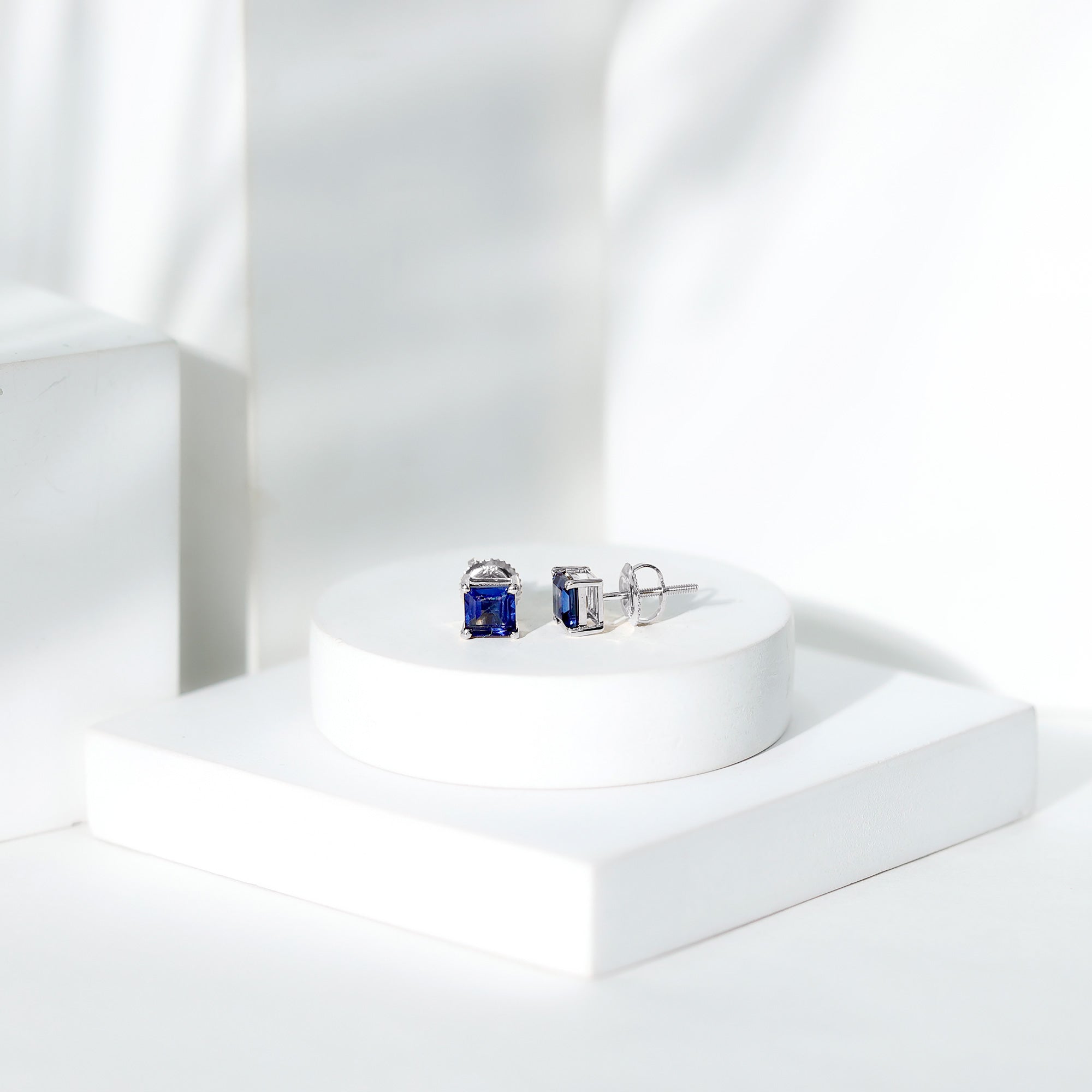 1.5 CT Princess Cut Lab Created Blue Sapphire Solitaire Stud Earrings AAAA - Rosec Jewels