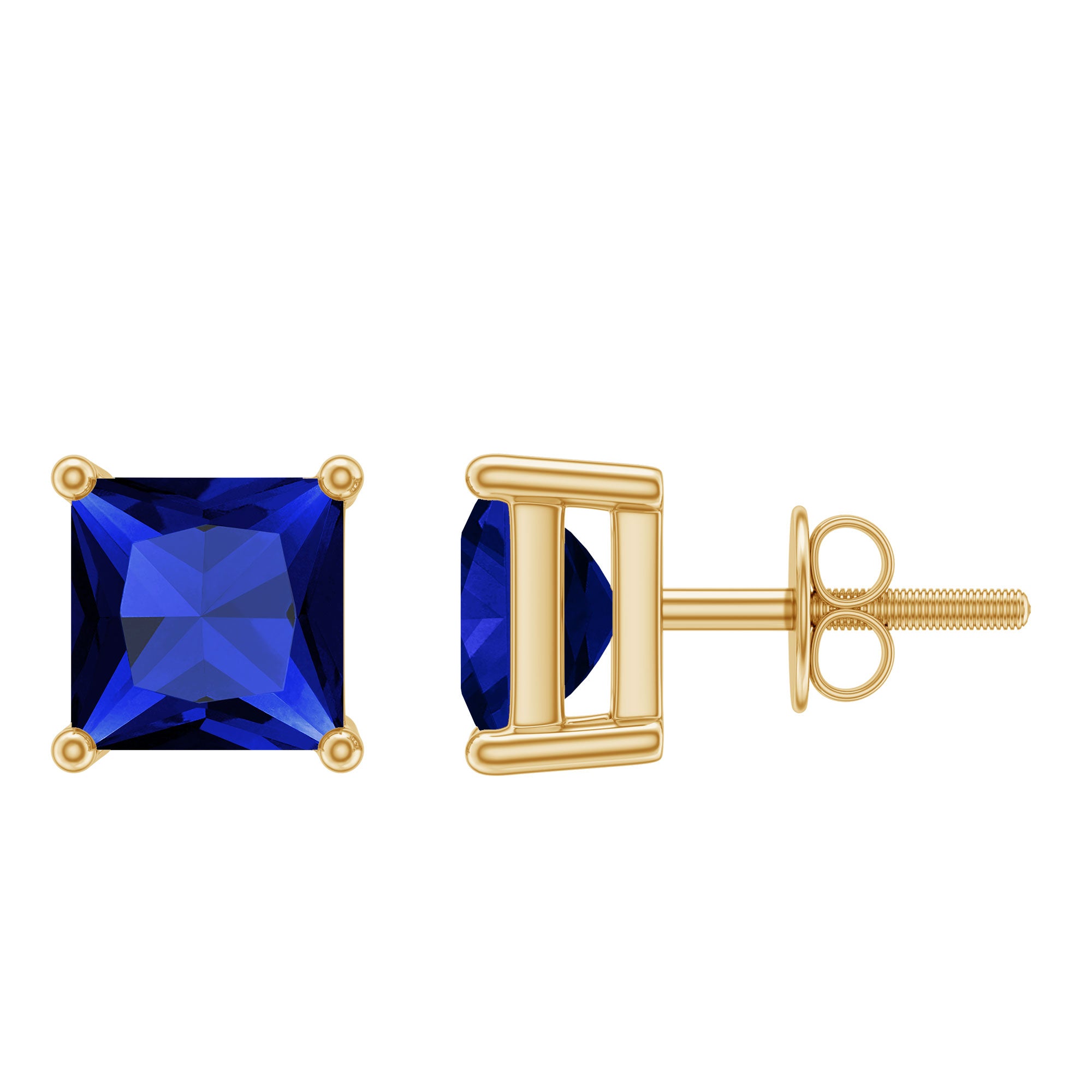1.5 CT Princess Cut Lab Created Blue Sapphire Solitaire Stud Earrings AAAA - Rosec Jewels