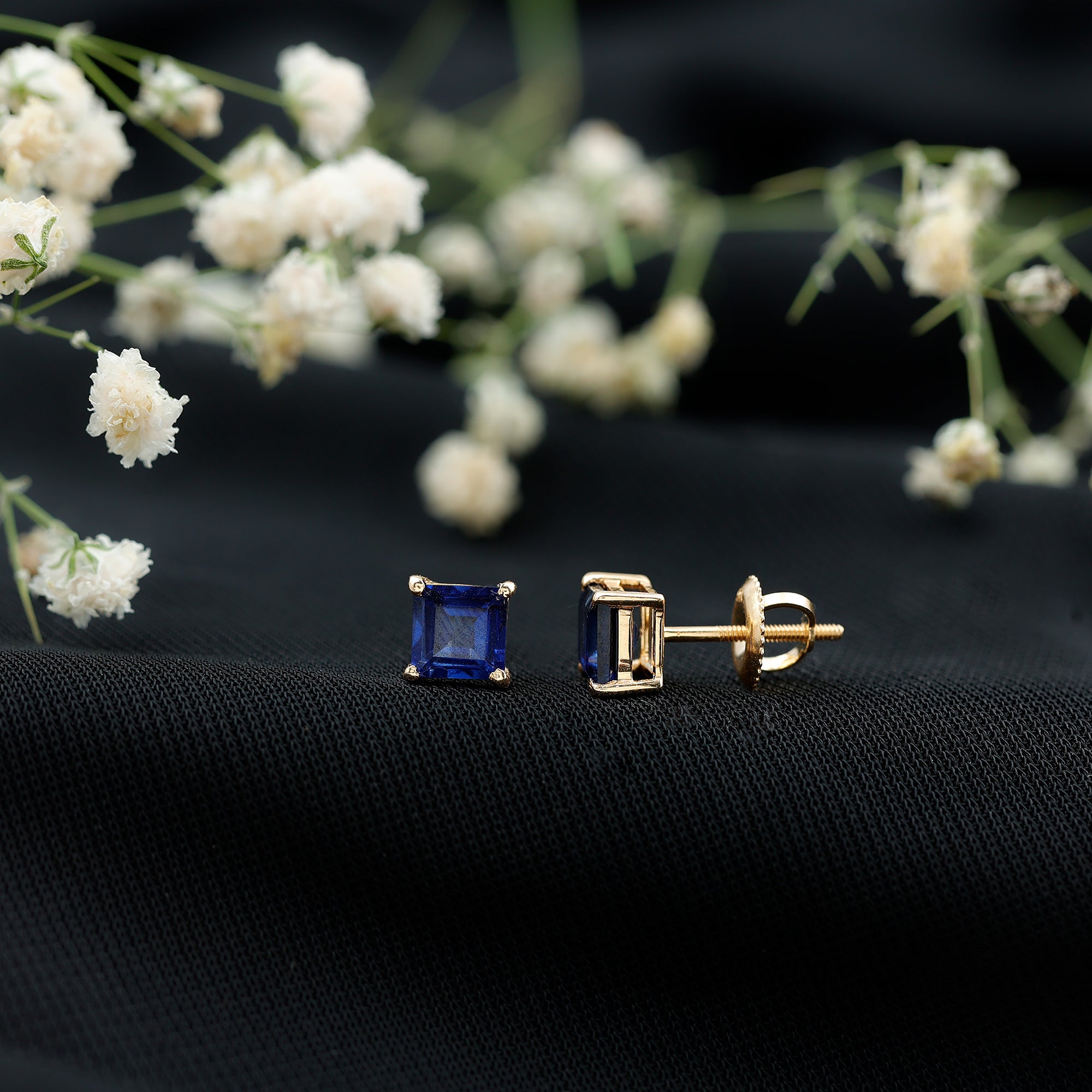 1.5 CT Princess Cut Lab Created Blue Sapphire Solitaire Stud Earrings AAAA - Rosec Jewels