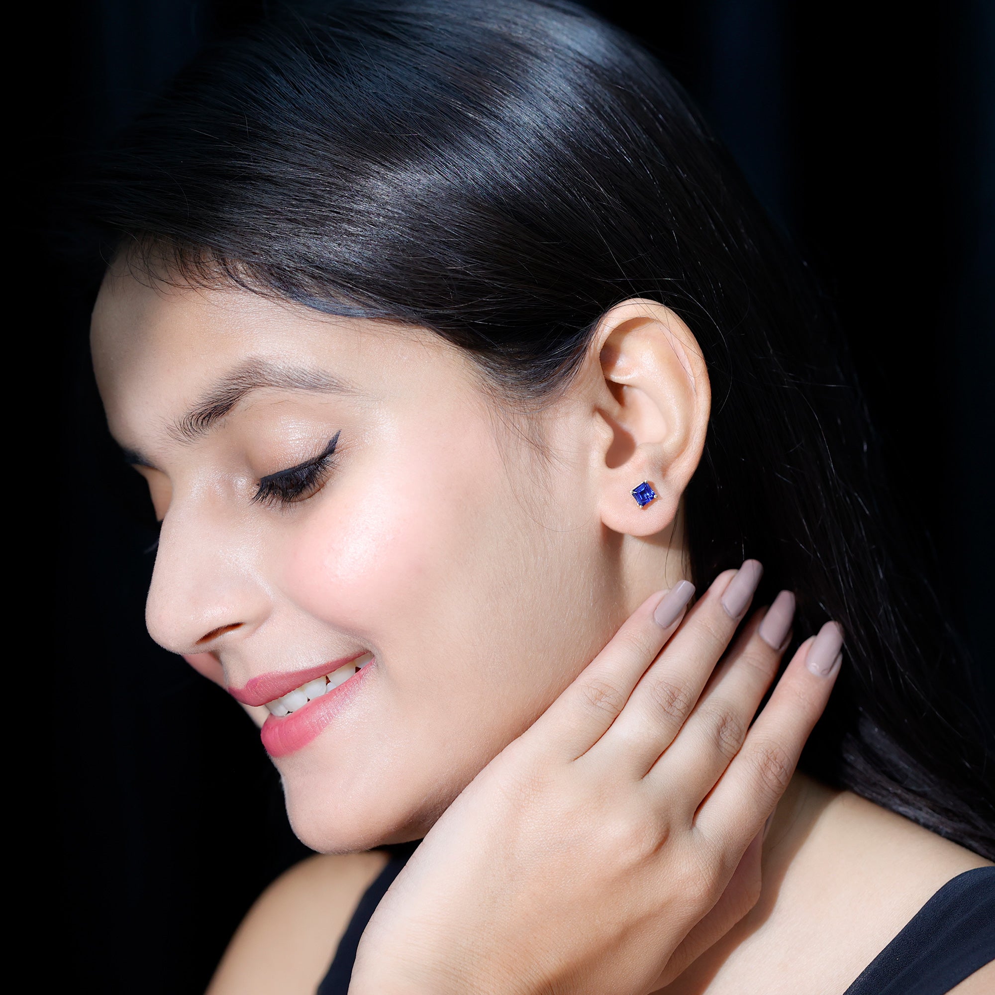 1.5 CT Princess Cut Lab Created Blue Sapphire Solitaire Stud Earrings AAAA - Rosec Jewels