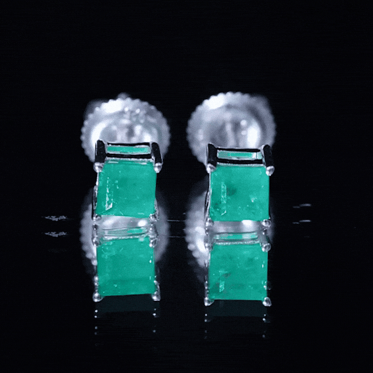Princess Cut Natural Emerald Solitaire Stud Earrings AAA - Rosec Jewels