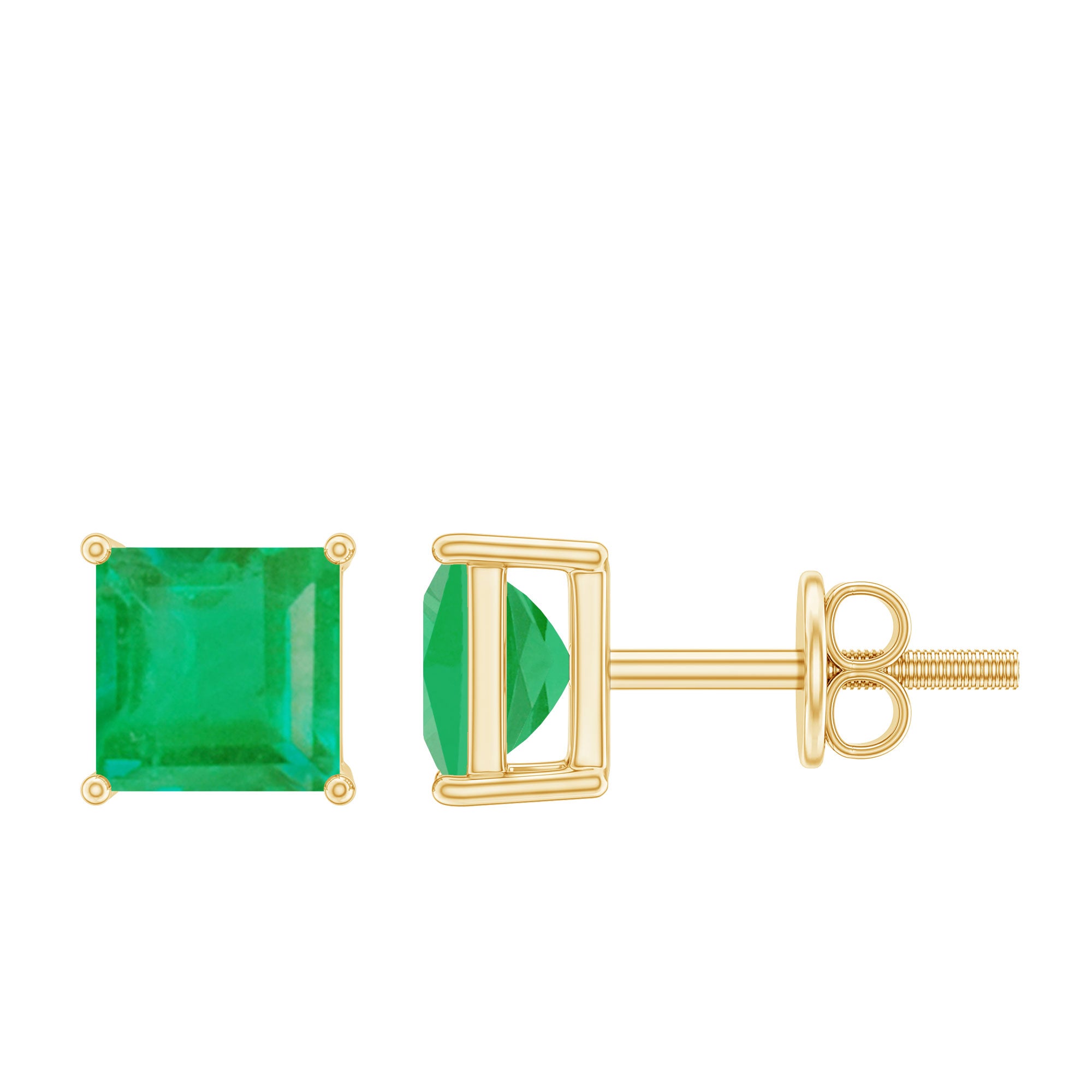 Princess Cut Natural Emerald Solitaire Stud Earrings AAA - Rosec Jewels