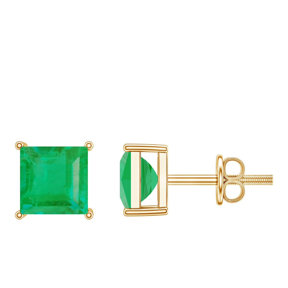 Princess Cut Natural Emerald Solitaire Stud Earrings AAA - Rosec Jewels