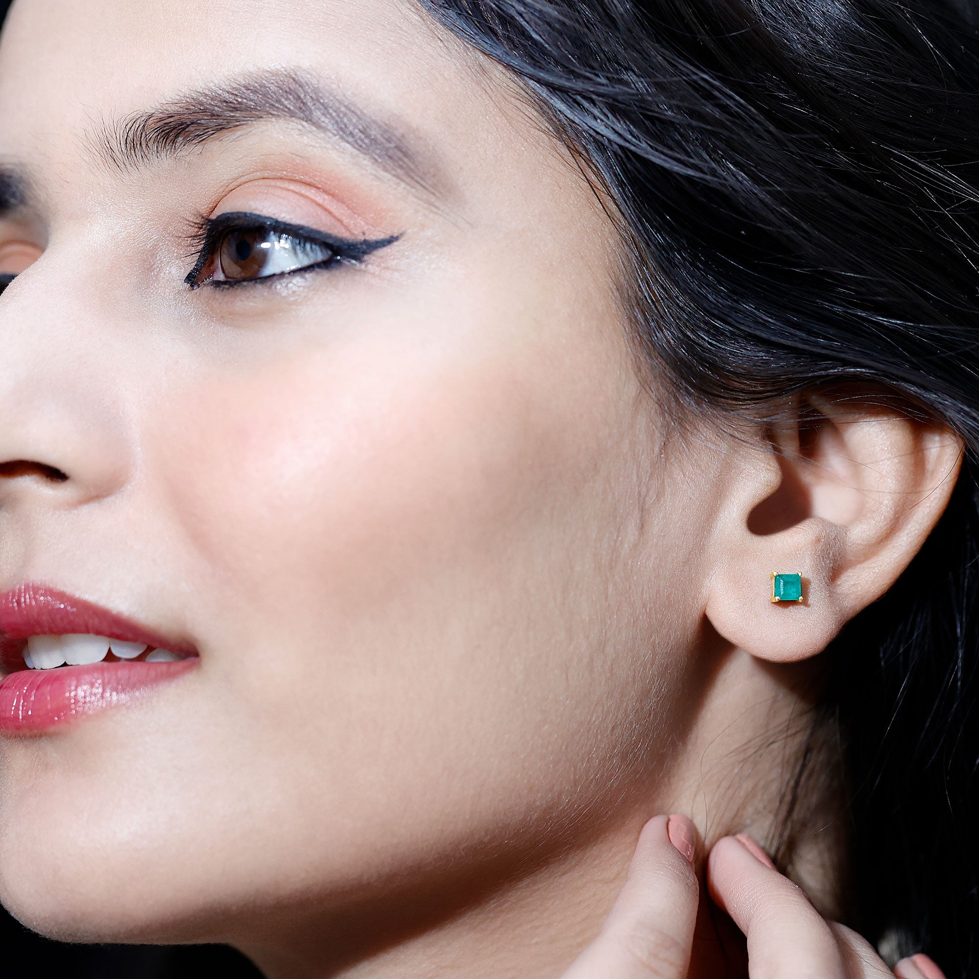 Princess Cut Natural Emerald Solitaire Stud Earrings AAA - Rosec Jewels