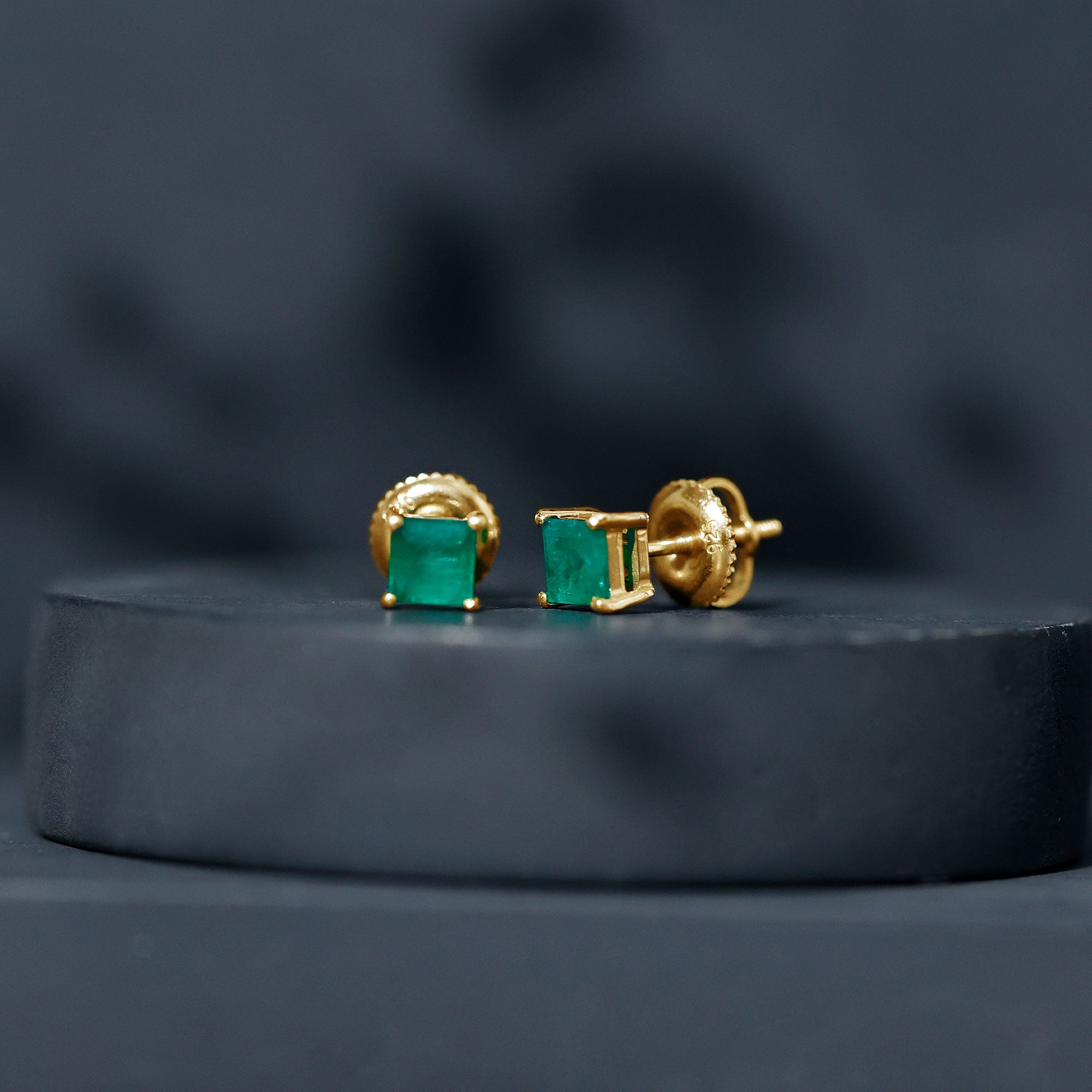 Princess Cut Natural Emerald Solitaire Stud Earrings AAA - Rosec Jewels