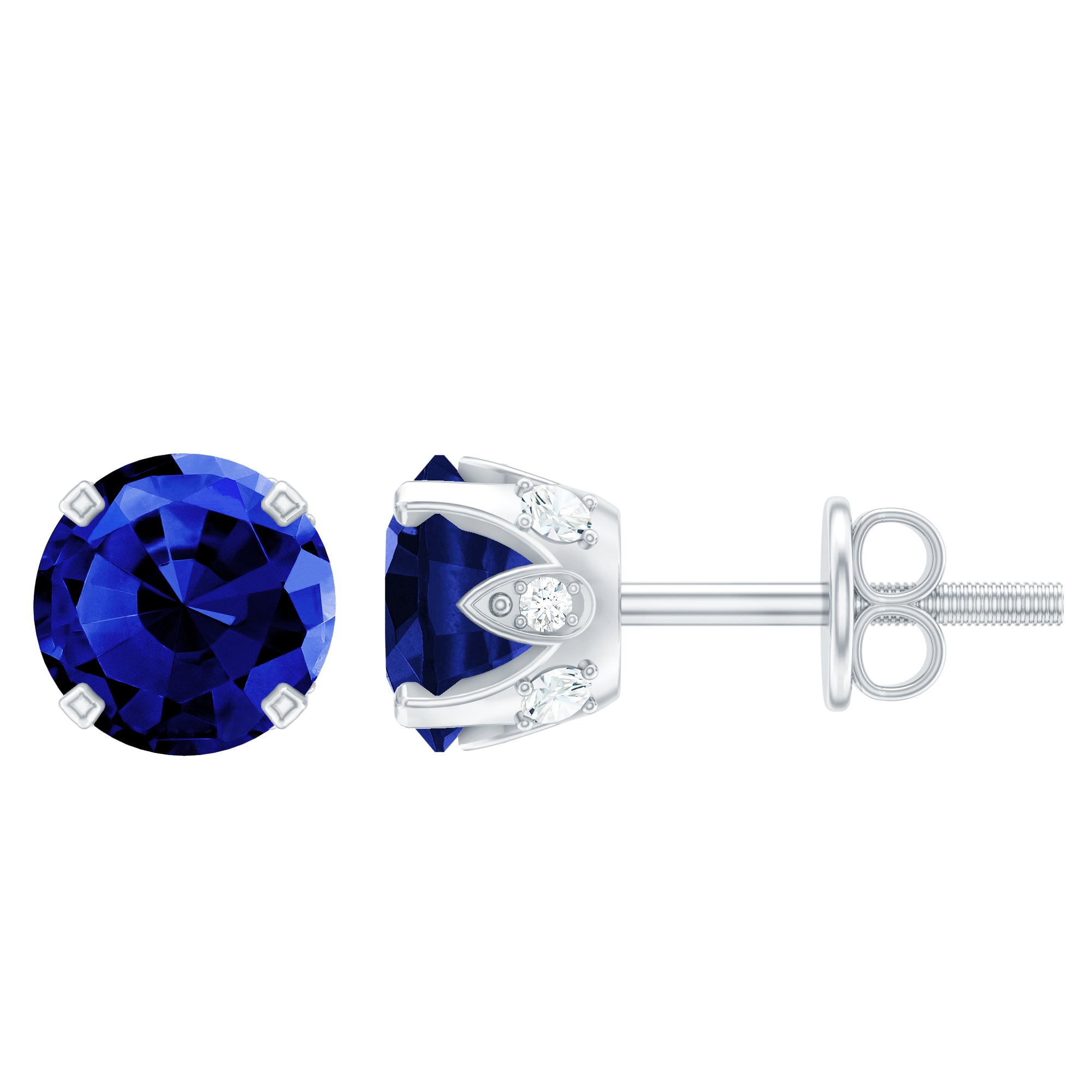 Lab Grown Blue Sapphire Vintage Stud Earrings with Certificate AAAA - Rosec Jewels