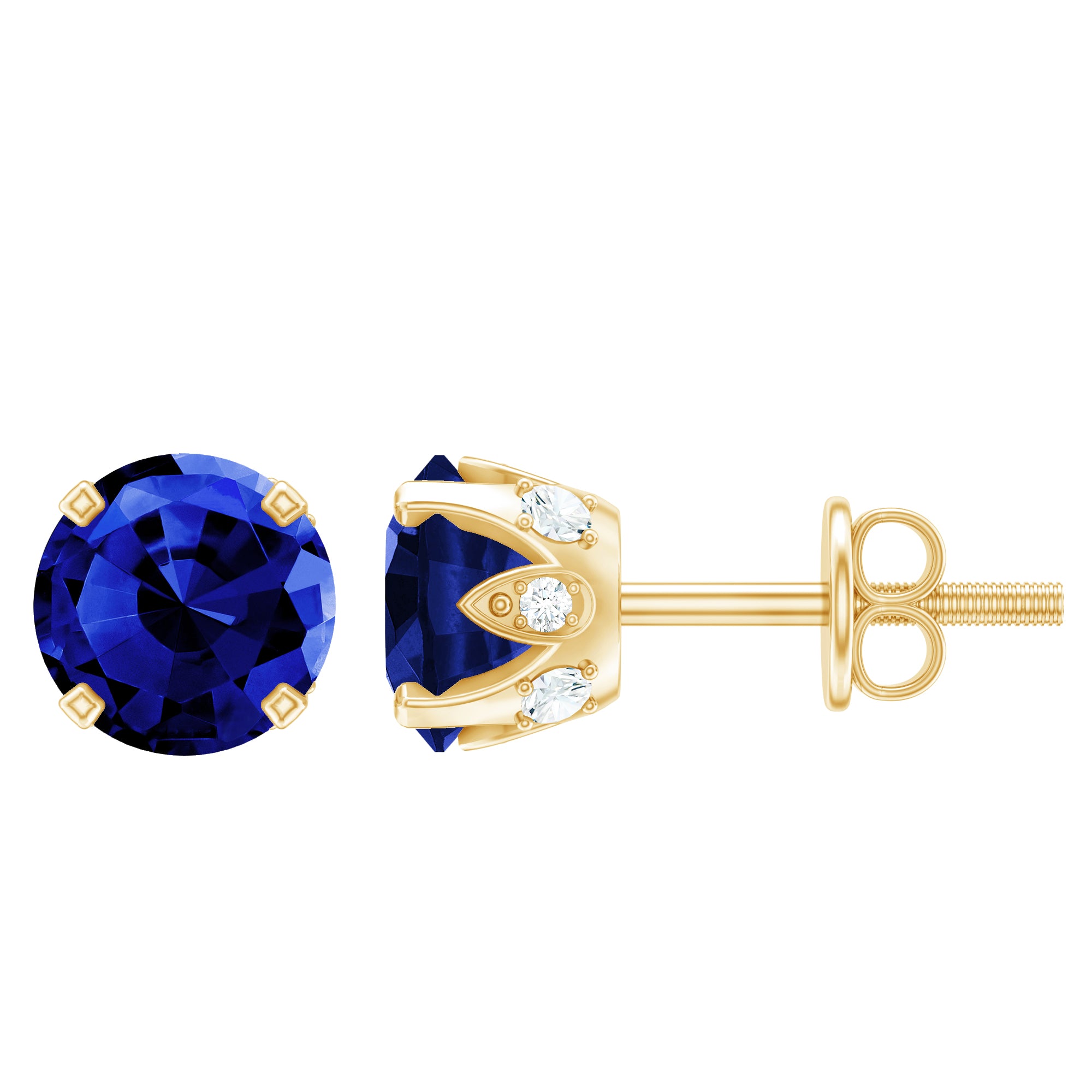Lab Grown Blue Sapphire Vintage Stud Earrings with Certificate AAAA - Rosec Jewels