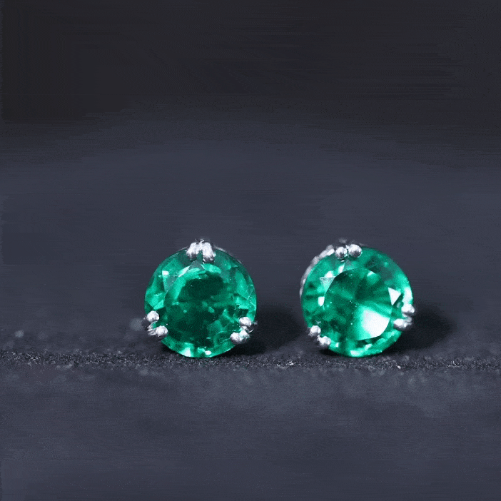 Certified 4.3 Carat Lab Grown Emerald Stud Earrings with Screw back AAAA - Rosec Jewels