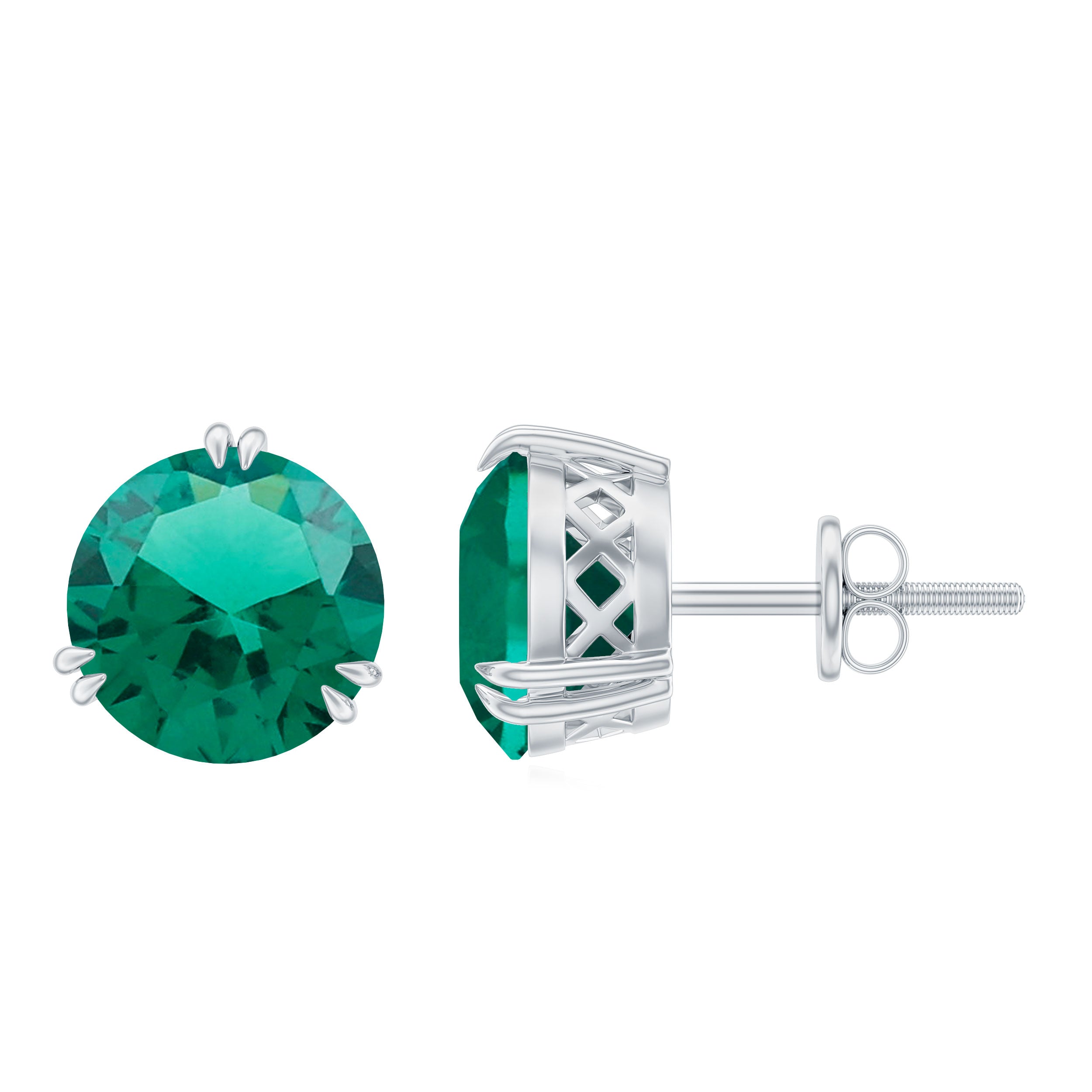 Certified 4.3 Carat Lab Grown Emerald Stud Earrings with Screw back AAAA - Rosec Jewels