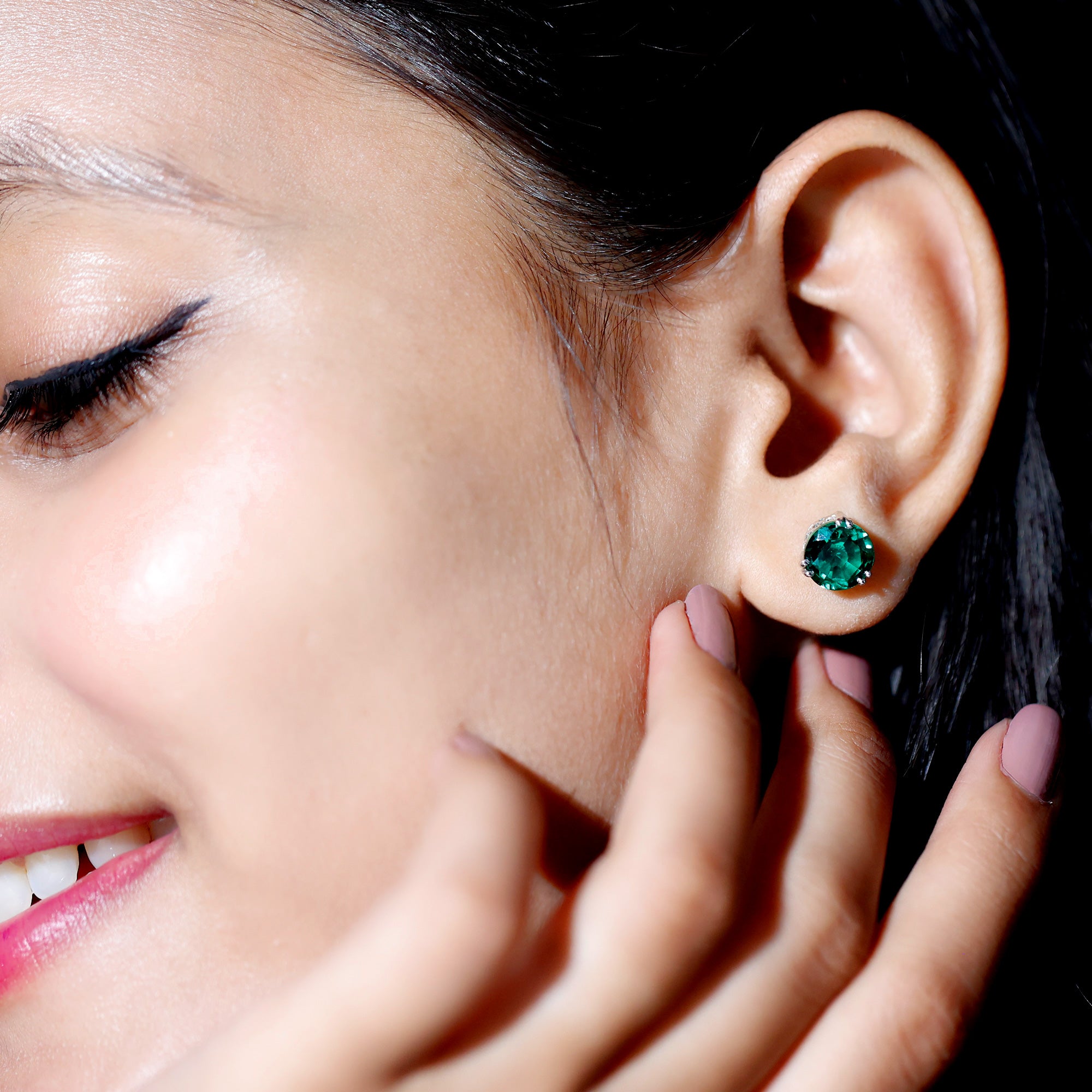 Certified 4.3 Carat Lab Grown Emerald Stud Earrings with Screw back AAAA - Rosec Jewels