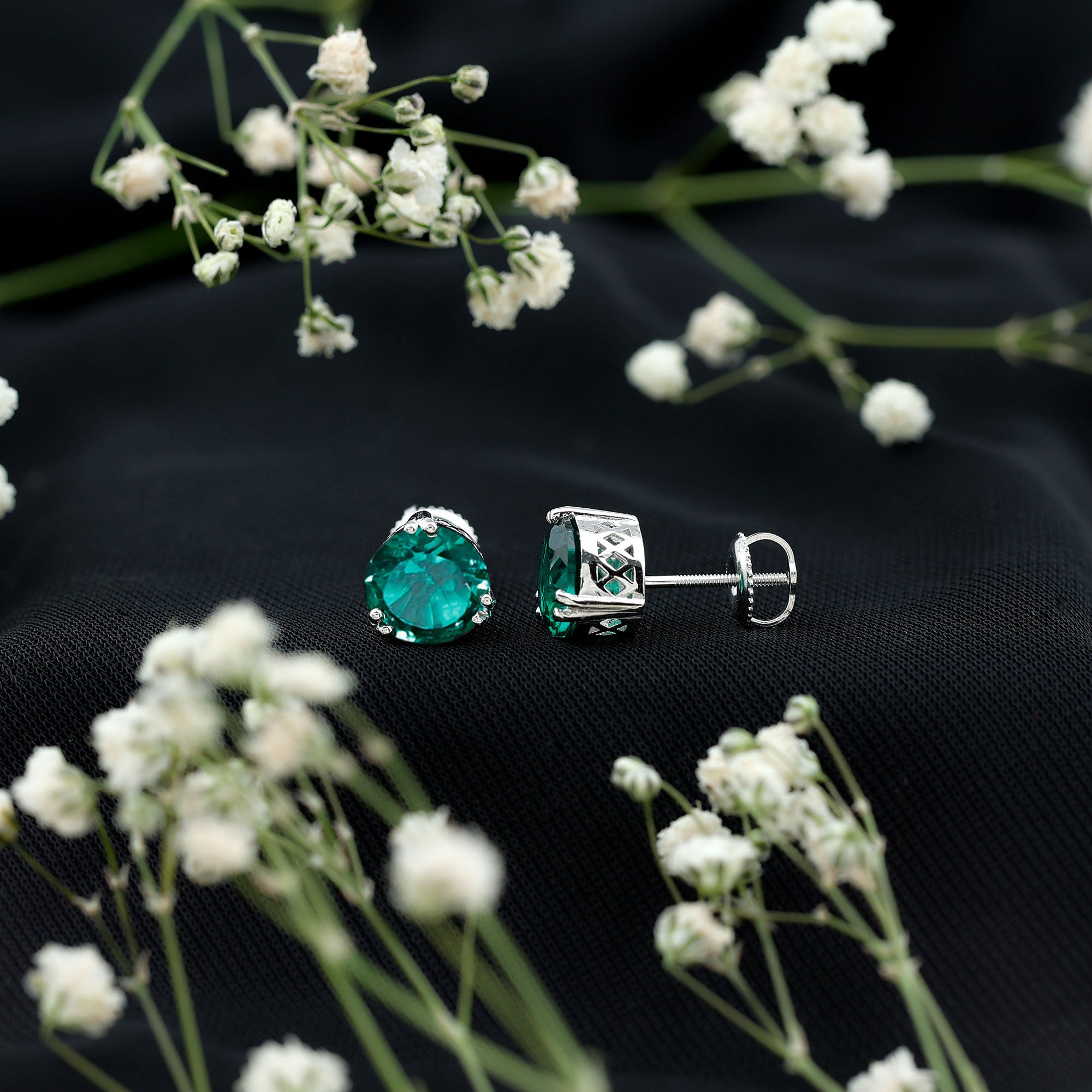 Certified 4.3 Carat Lab Grown Emerald Stud Earrings with Screw back AAAA - Rosec Jewels