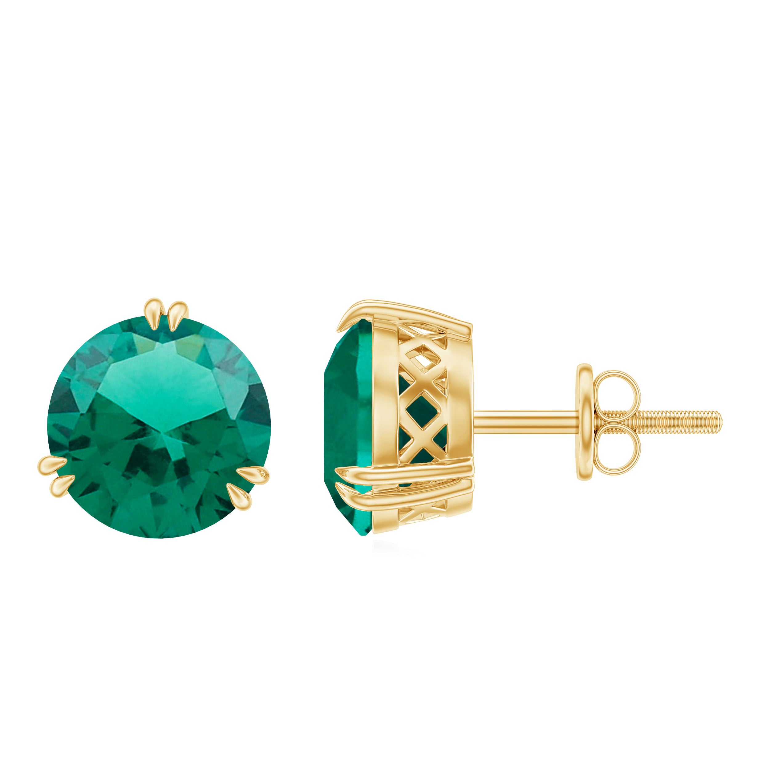 Certified 4.3 Carat Lab Grown Emerald Stud Earrings with Screw back AAAA - Rosec Jewels