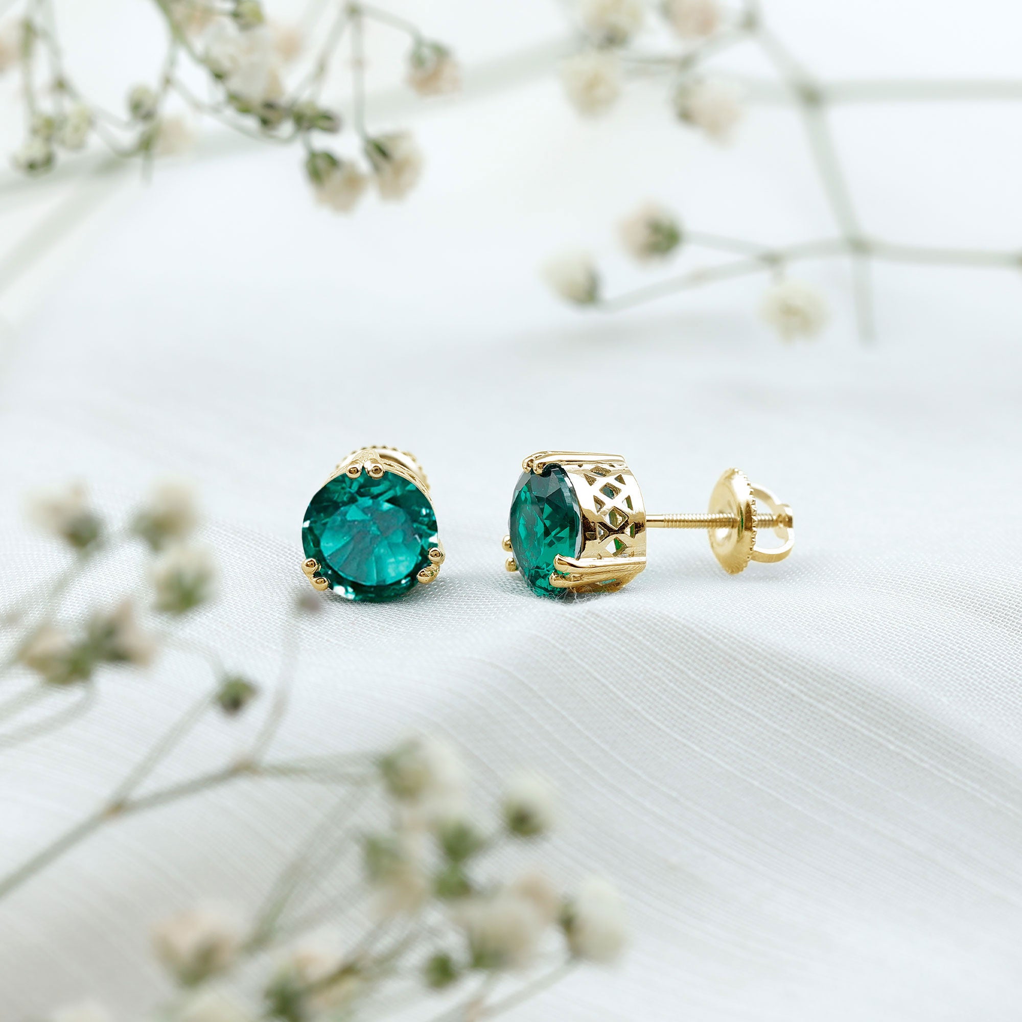 Certified 4.3 Carat Lab Grown Emerald Stud Earrings with Screw back AAAA - Rosec Jewels
