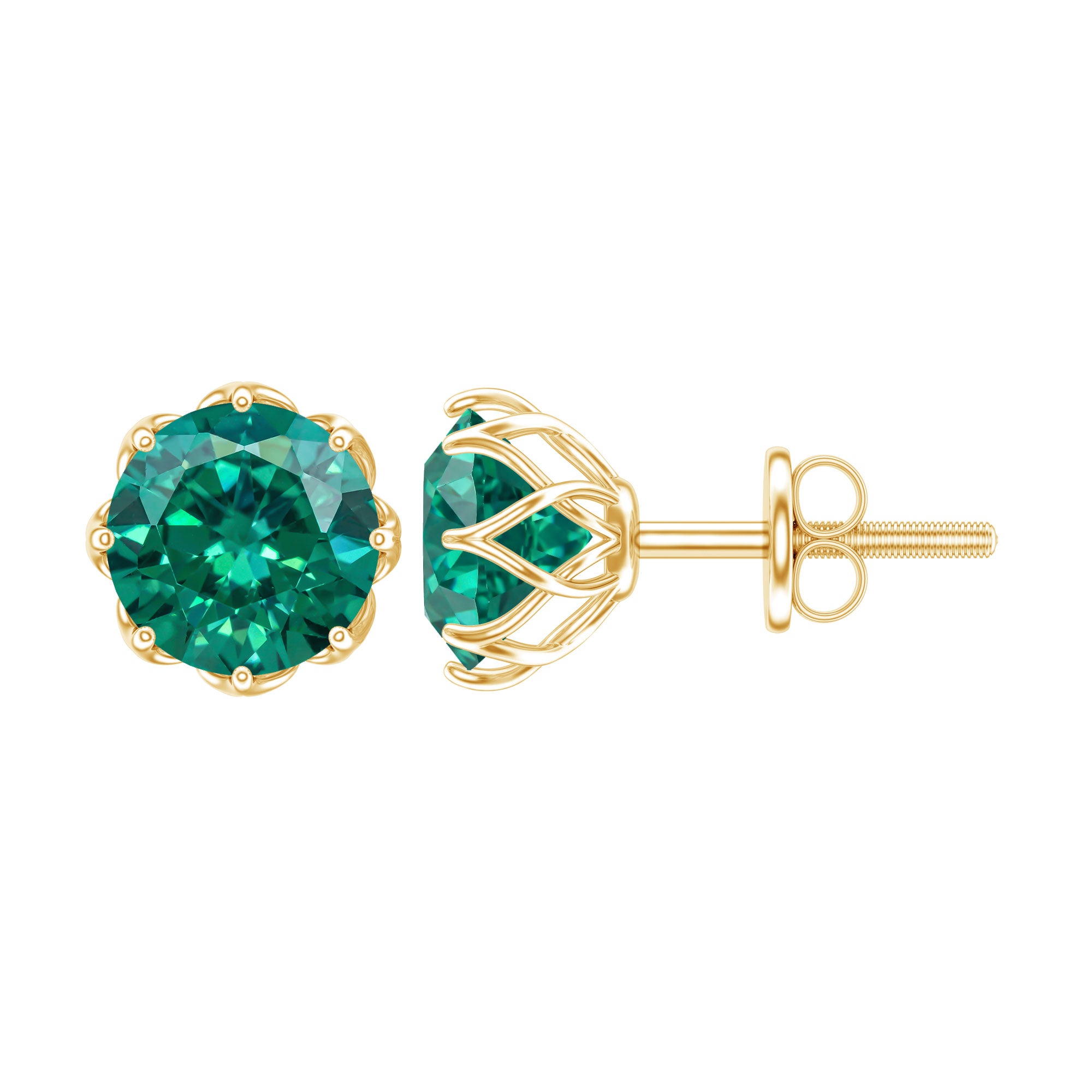 Round Lab Created Emerald Solitaire Stud Earrings AAAA - Rosec Jewels