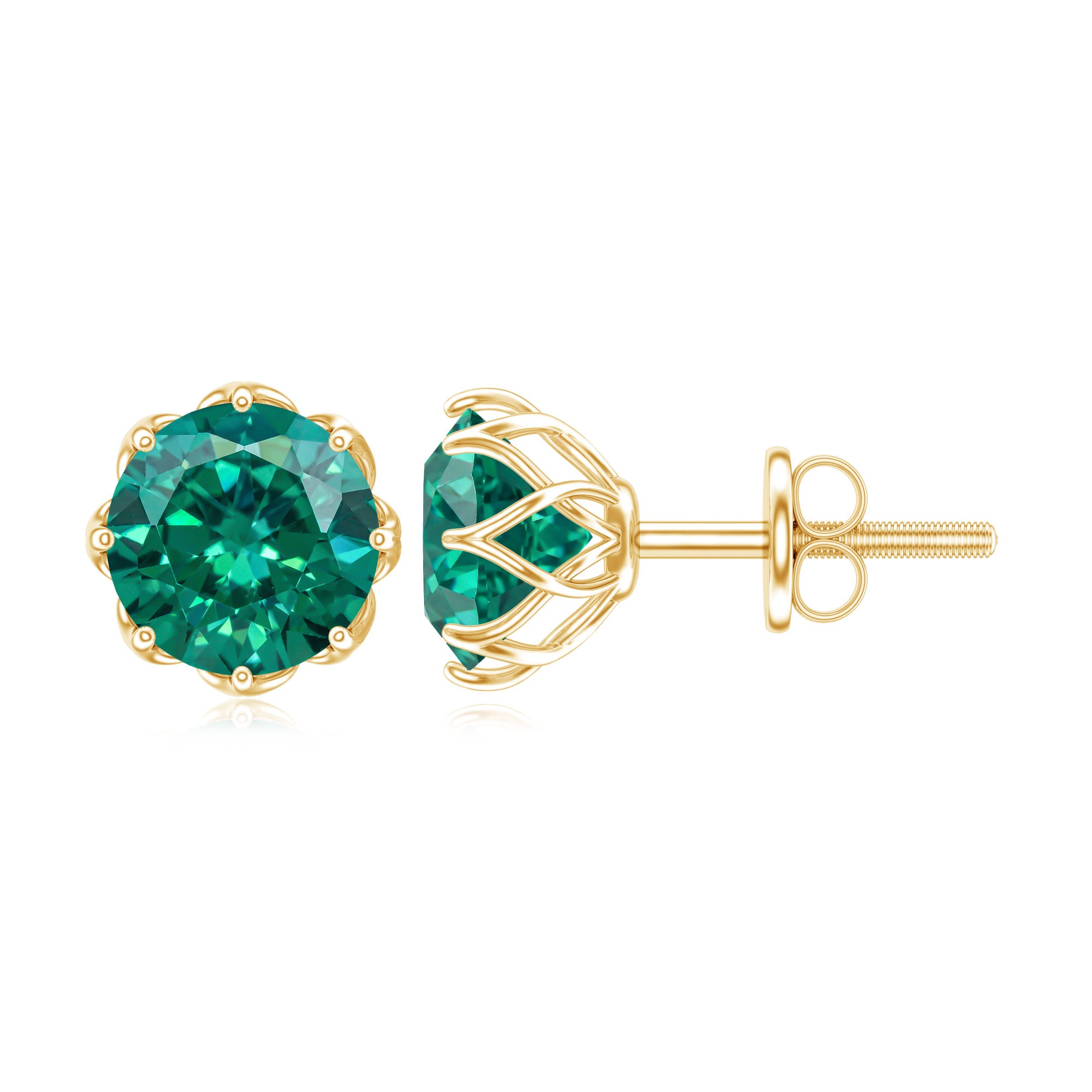 Round Lab Created Emerald Solitaire Stud Earrings AAAA - Rosec Jewels