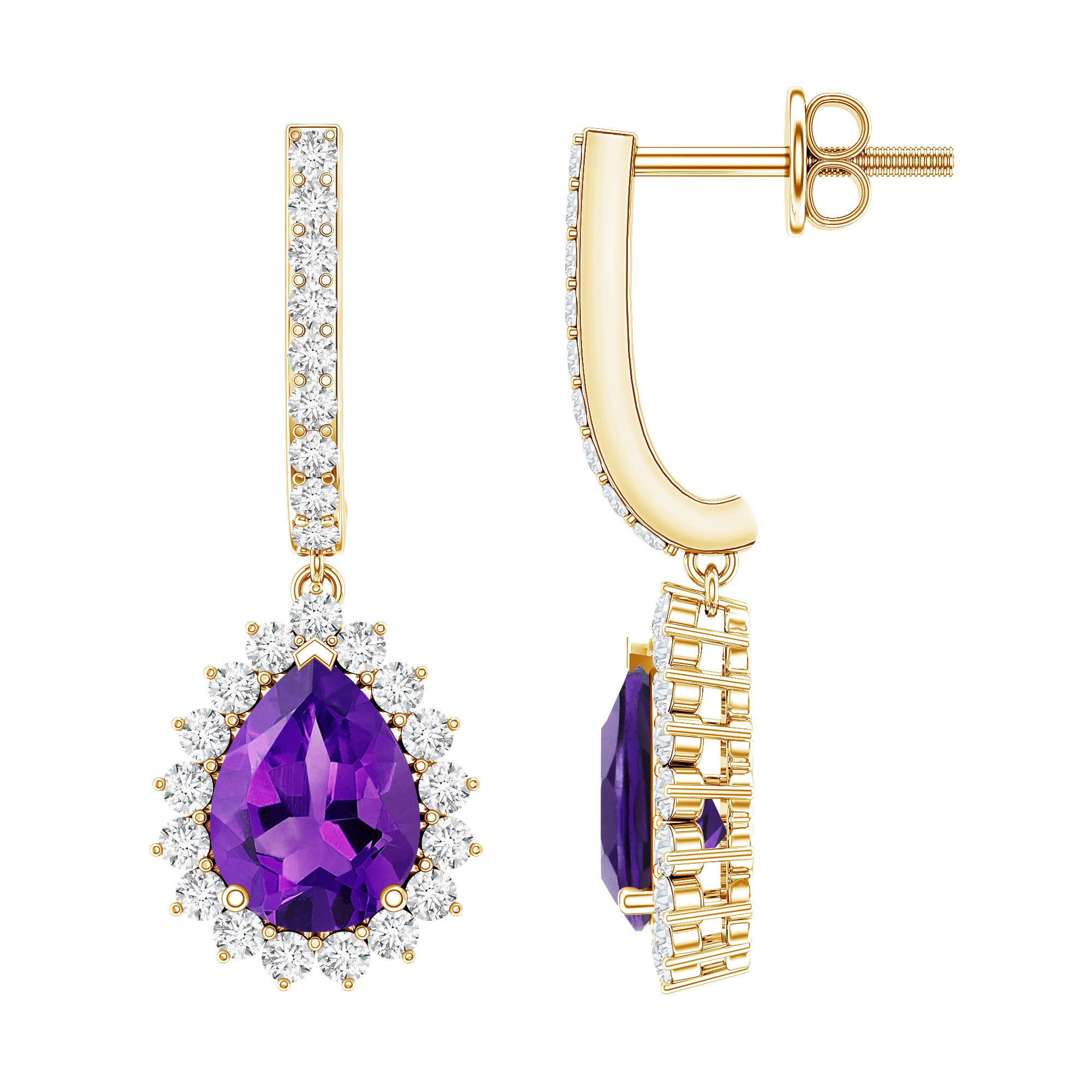 Natural Amethyst Bridal Earrings with Diamond Halo AAA - Rosec Jewels