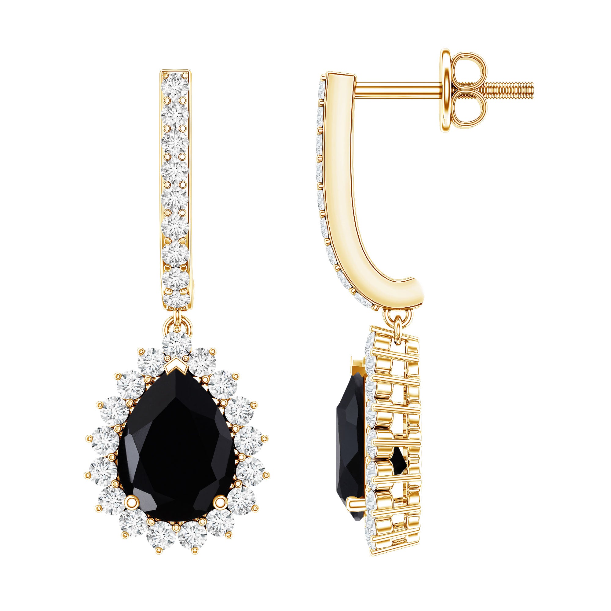 Lab Created Black Diamond Teardrop Hoop Earrings AAAA ( Synthetic ) - Rosec Jewels
